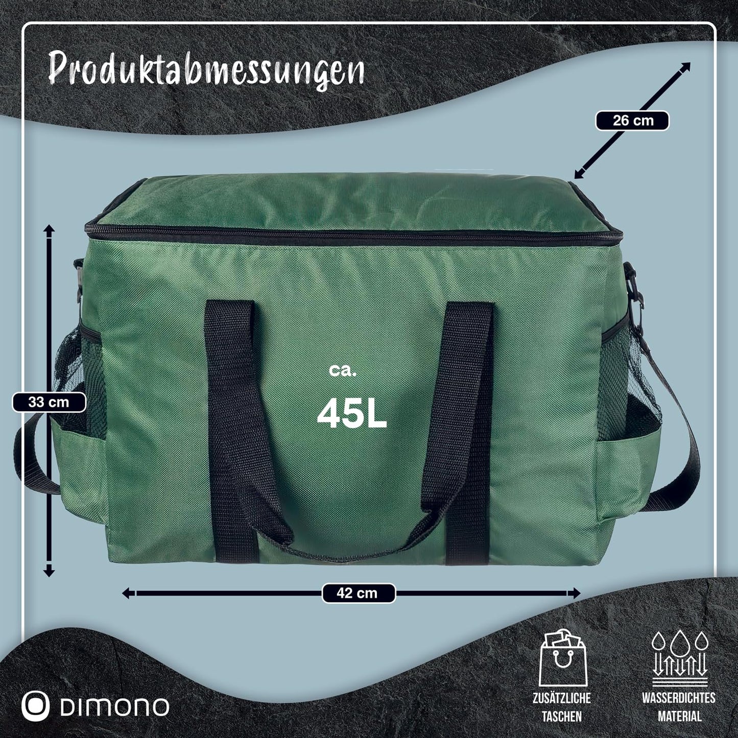 Large 45-liter insulated cooler bag XXL ice bag picnic bag for camping, traveling, vacation (45 liters, green)