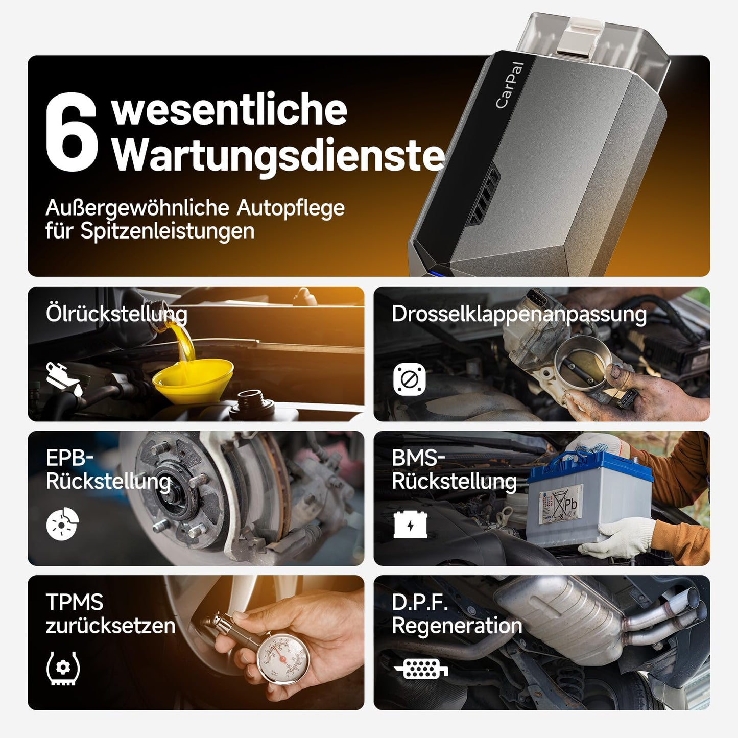 TOPDON Carpal-A OBD2 diagnostic tool for all vehicles, Bluetooth OBDII scanner All System, 6 service resets, AutoVIN, Smog-Check, Repair Guide, Engine Inspection.