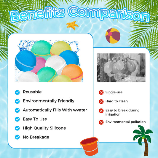 Reusable water balloons, 12 pieces of self-sealing magnetic splash balls for kids, adults, beach, pool party, water toys, outdoor summer fun.