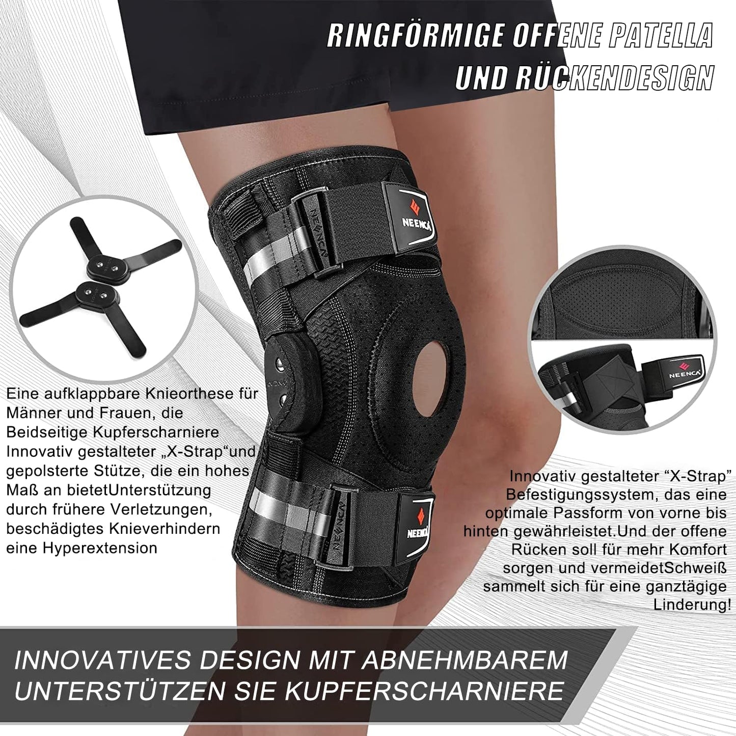 NEENCA Knee Brace for Knee Pain, Knee Support with Hinge and Patented X-Strap Attachment System, Provides Strong Stability for Pain Relief, for Arthritis, Meniscus Tears, ACL, PCL, MCL