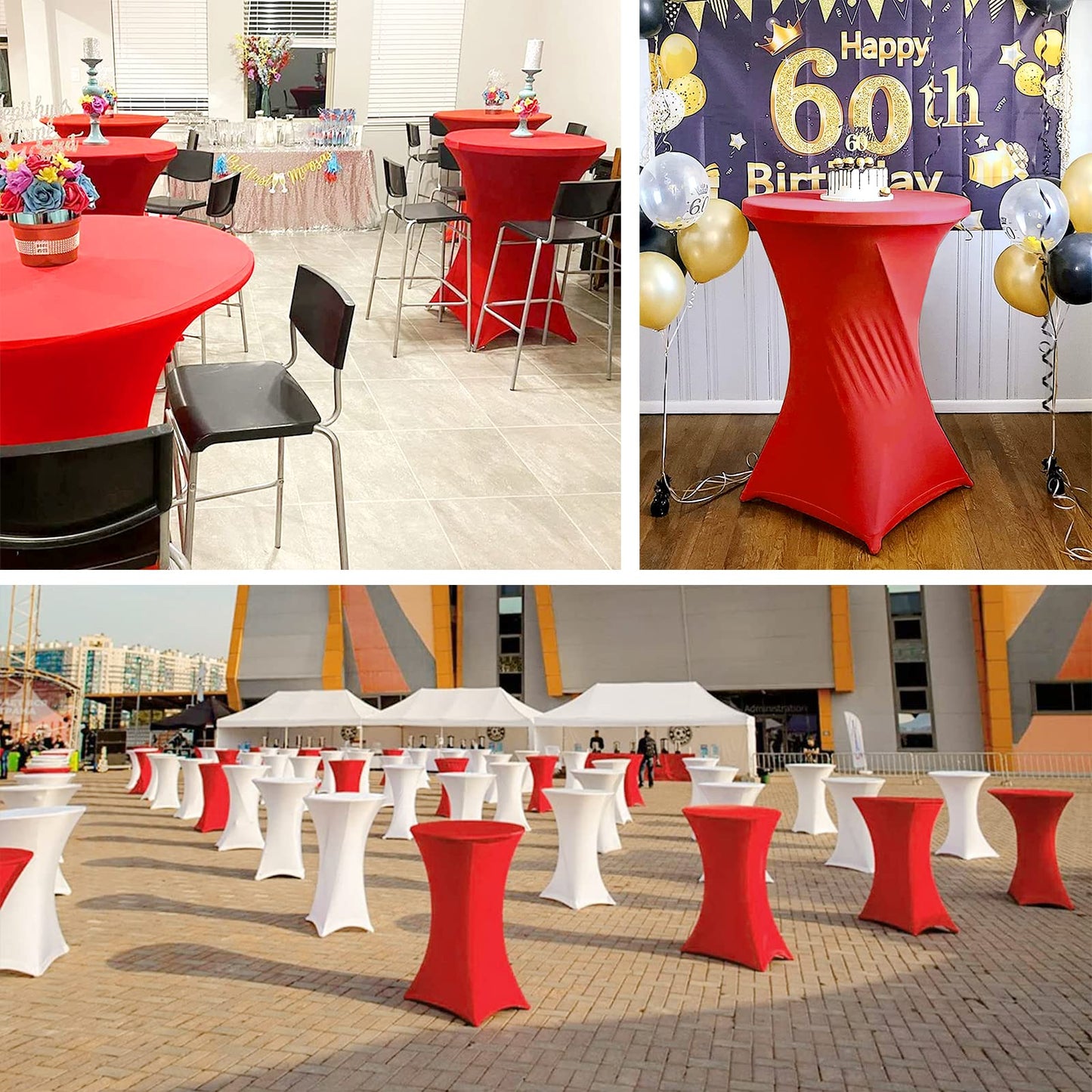 3 pieces of cocktail table covers 80cm, red table covers for Ø 80-85 cm cocktail tables and bistro tables, stretch tablecloth with foot pockets for wedding birthday party banquet (80 cm, red)