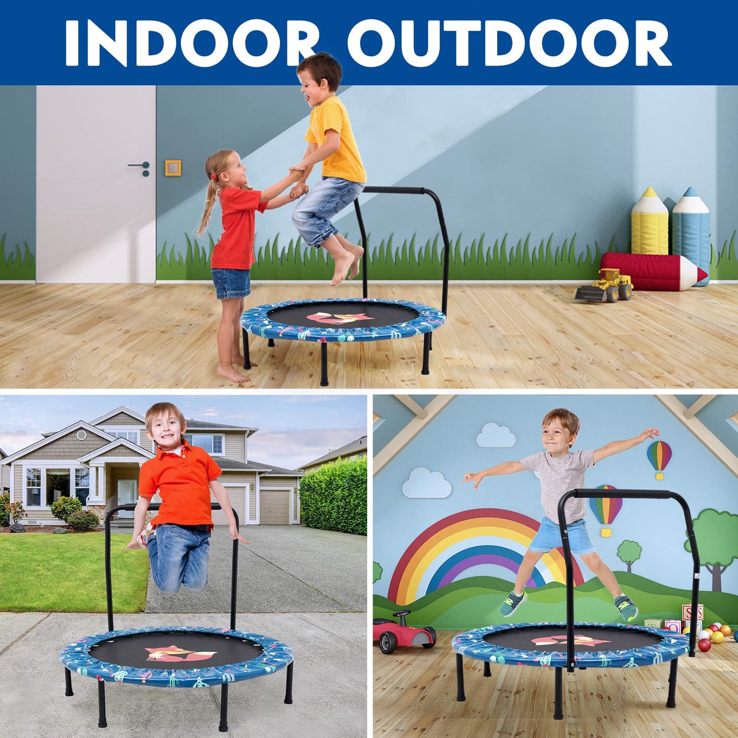 HOMCENT Kids Trampoline, 96 cm Mini Trampoline for Kids Indoor Outdoor Jumping Garden Trampolines