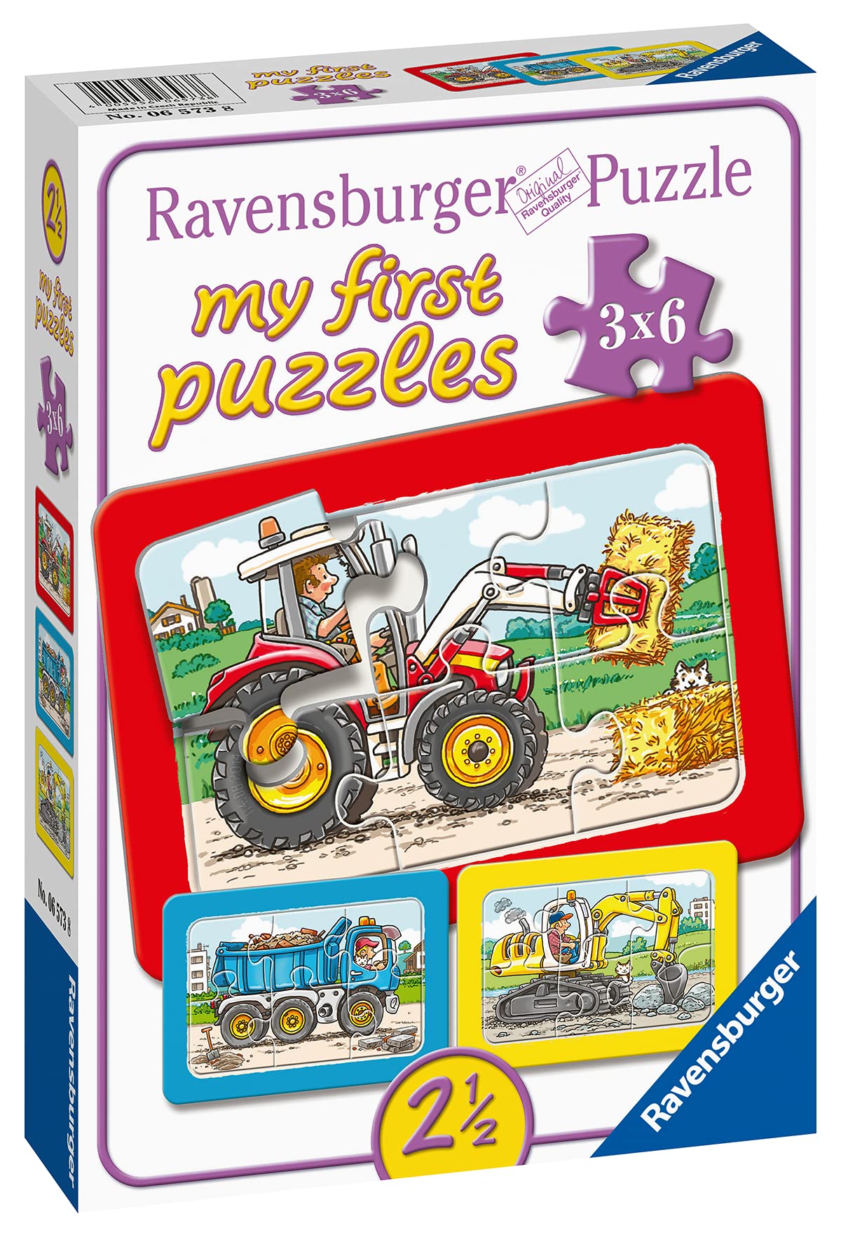 Ravensburger Children's Puzzle - 06951 Cute Pets - My First Puzzle with 2,4,6,8 pieces - Puzzle for children aged 2 years & 06573 Excavator, Tractor and Tipper - My First Puzzle with 3x6 pieces