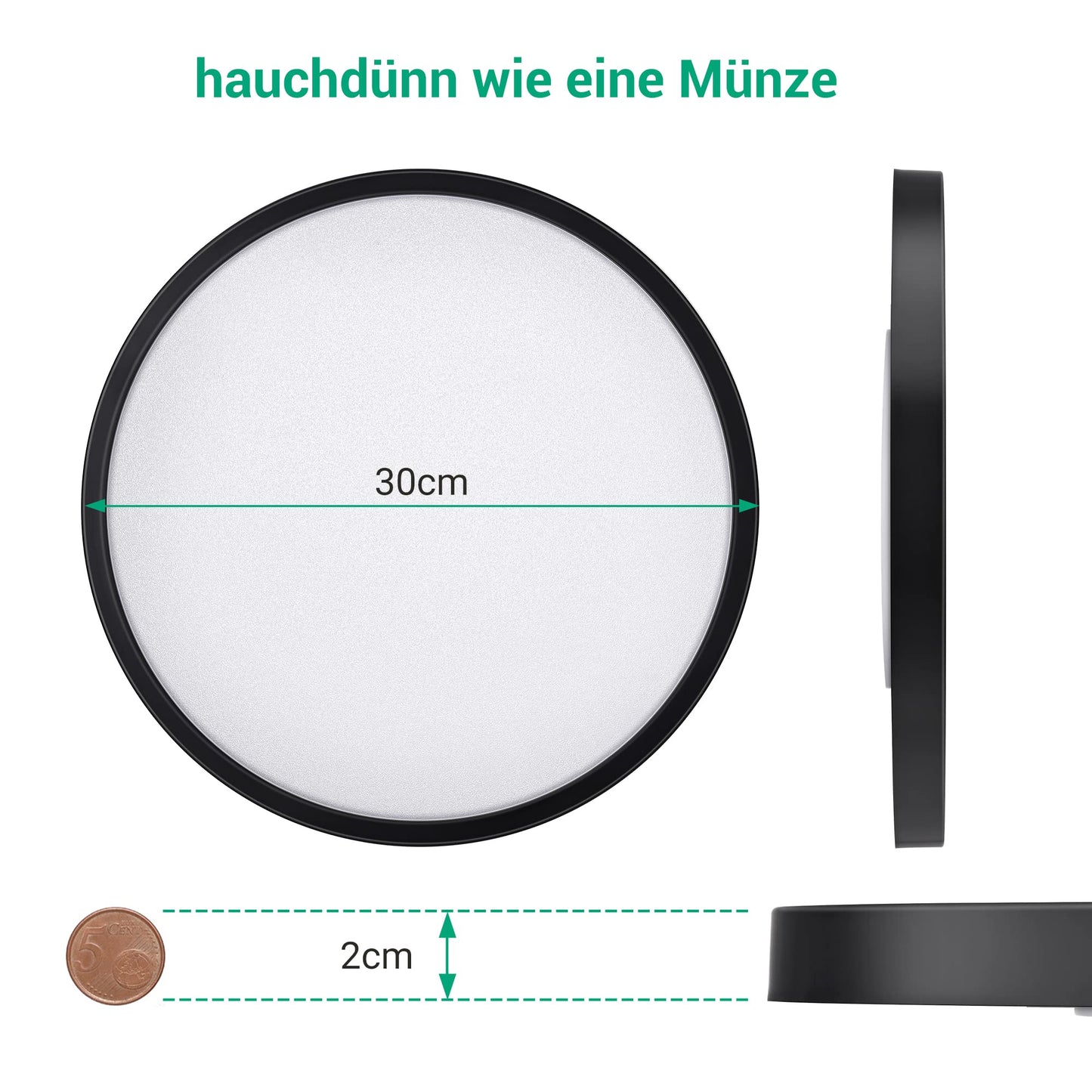 EDISHINE LED Ceiling Light Dimmable 28W, 2520lm Black Flush Mount Ceiling Lamp with Remote Control, 3000K/4000K/6000K, Modern Simple Thin Kitchen Light for Bathroom/Bedroom/Basement/Balcony Ø30cm