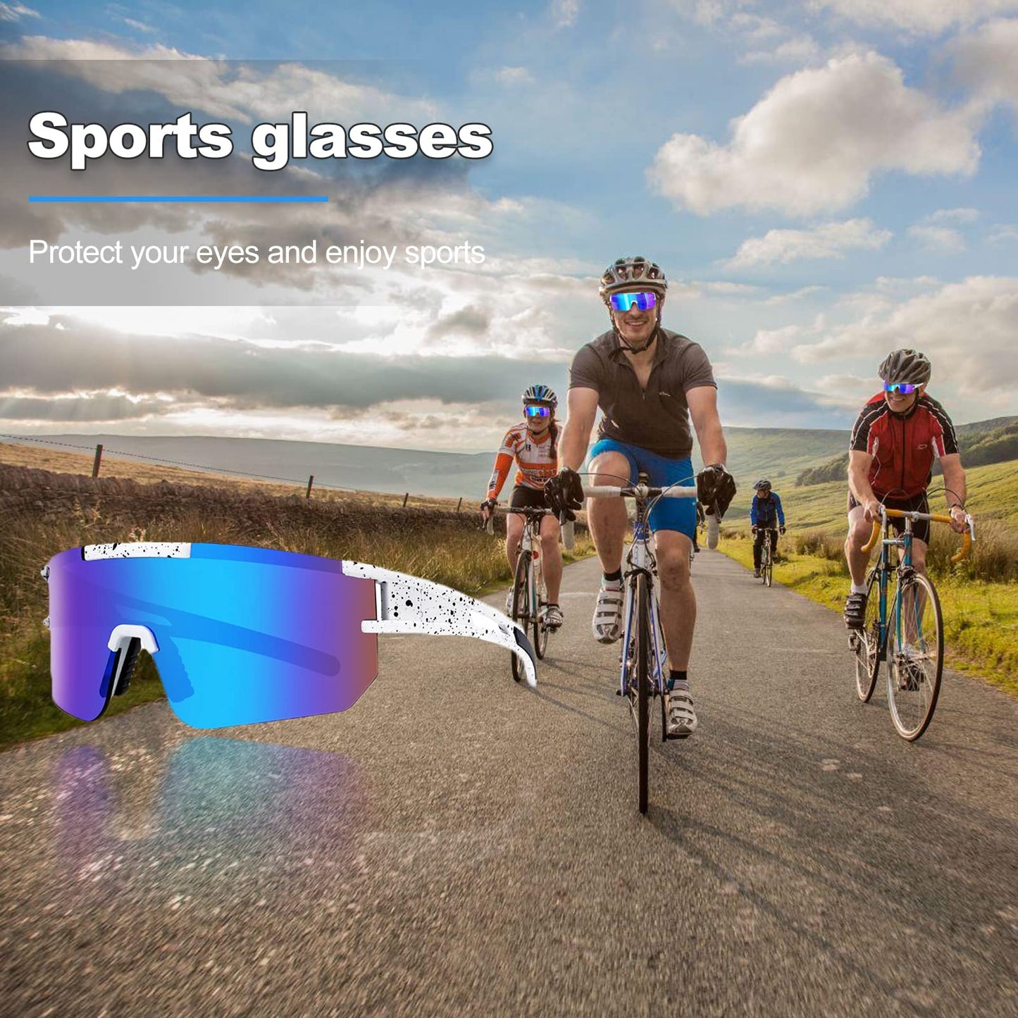 Rapidly Fast Glasses Rave Polarized Sports Sunglasses Cycling Glasses Men Women Sport Sunnies UV400 Protection Cycling Running Golf (White and Blue)