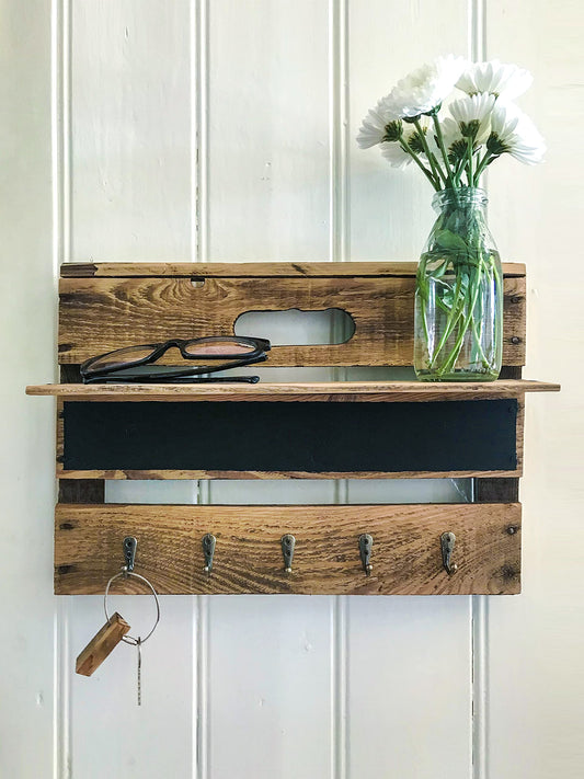 Wooden key rack WITH SHELF and chalk paint.