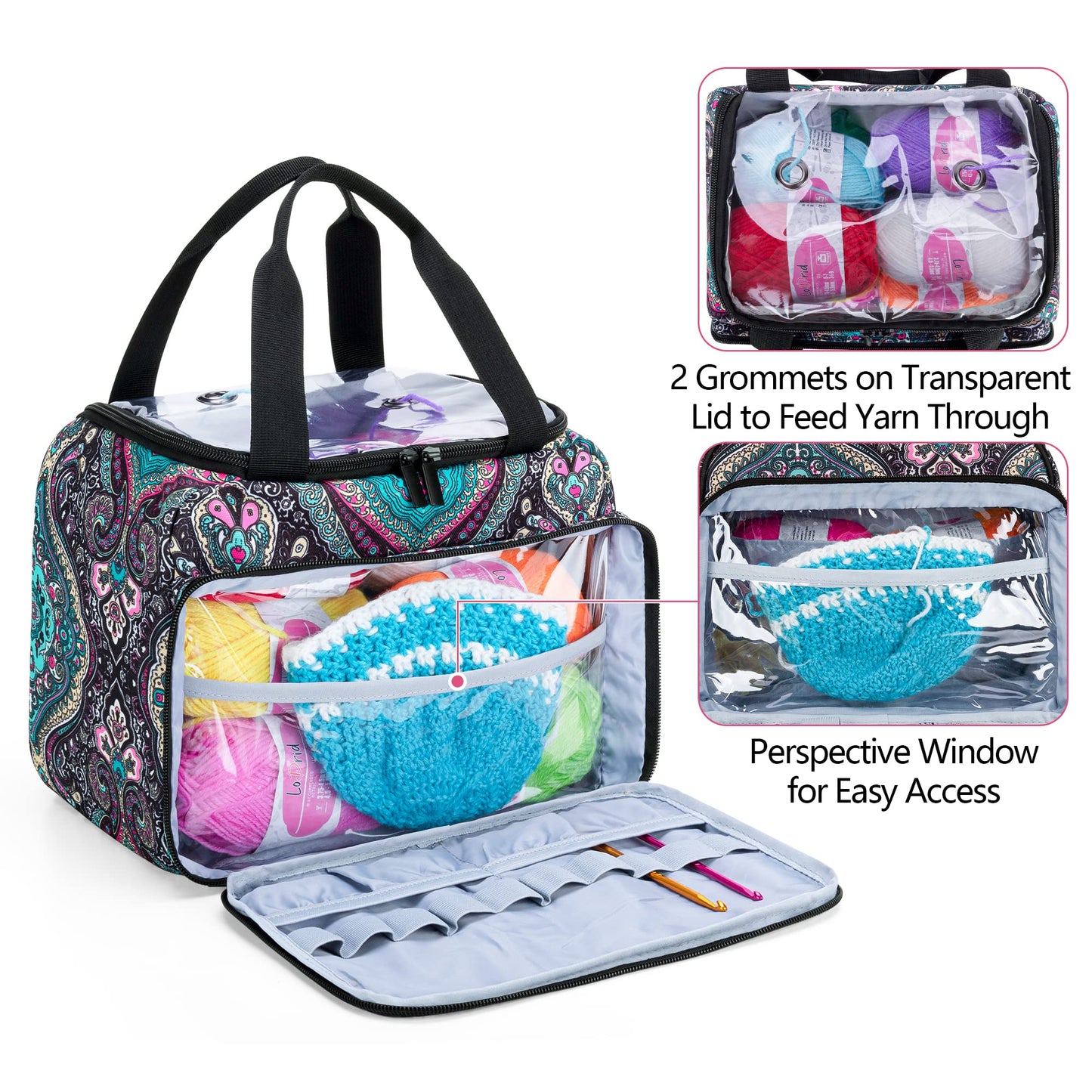 LoDrid Small Yarn Storage Bag, Portable Knitting Bag for Knitting Set & Crochet Accessories, Travel Crochet Yarn Project Organizer for Knitting Accessories Set for Adults, Totem (Bag Only)