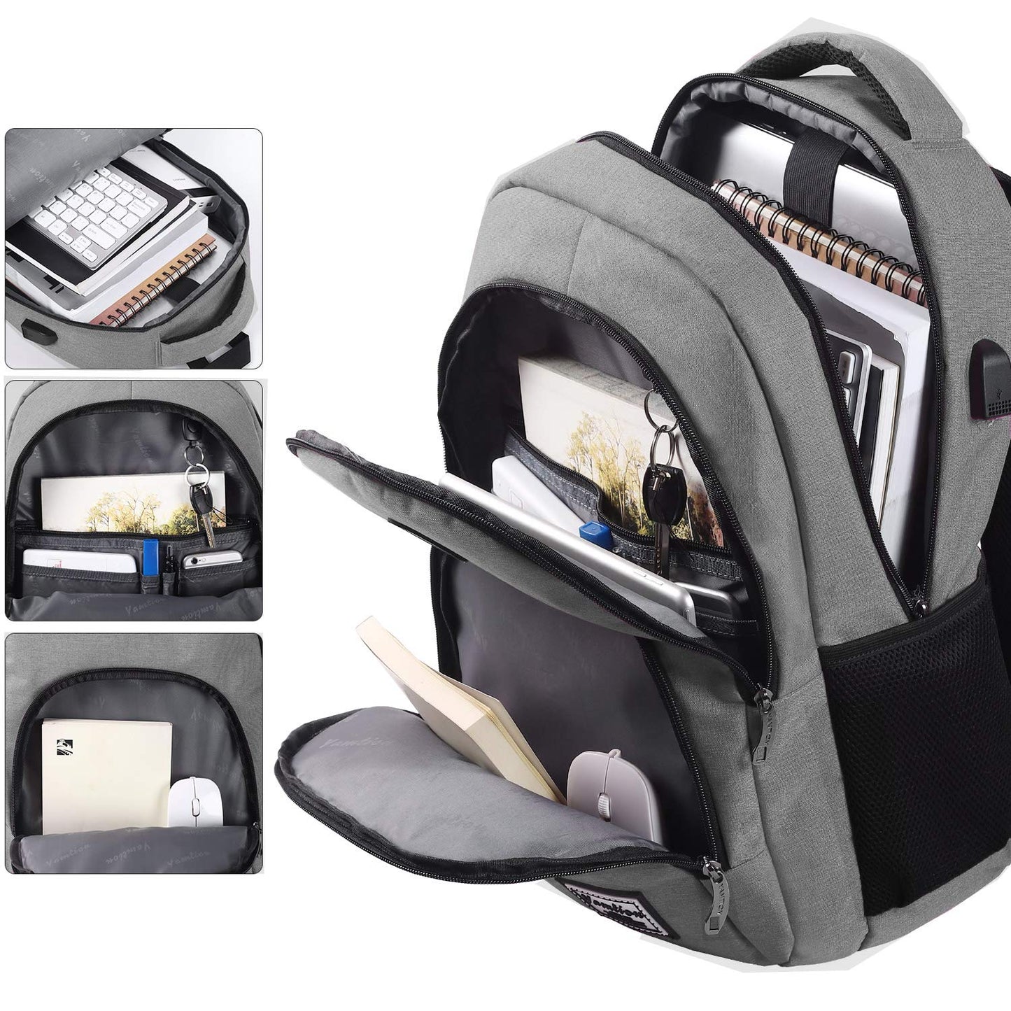 YAMTION backpack with laptop compartment, USB charging port for students and men. Ideal for school and work, 35L capacity.