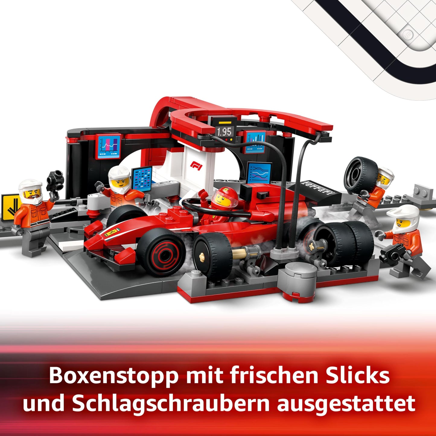 LEGO City F1 Pit Stop with pit crew and Ferrari speedster - Formula 1 Pit Stop set with 1 racer and 4 mechanic minifigures - Toy race car for boys and girls ages 6 and up - 60443