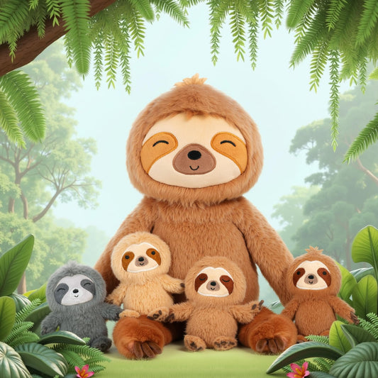 OUOZZZ 5 piece sloth plush toy set, 48cm soft sloth stuffed animal with 4 baby sloth plushies in the belly - baby birthday gift for girls boys kids