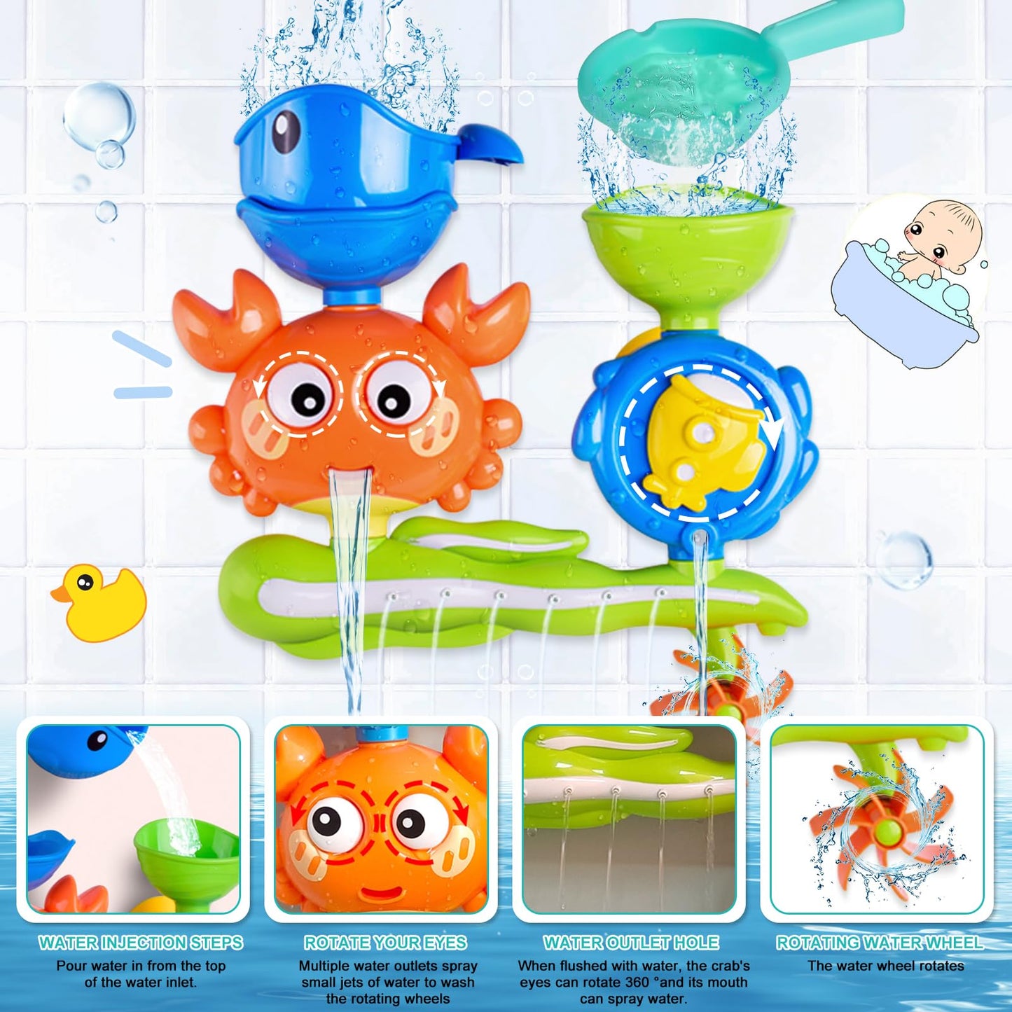 Bath toys for 3 4 5 6 years - DIY bath toys with ball track & suction cups, water toys for kids for girls & boys, educational bath gift.