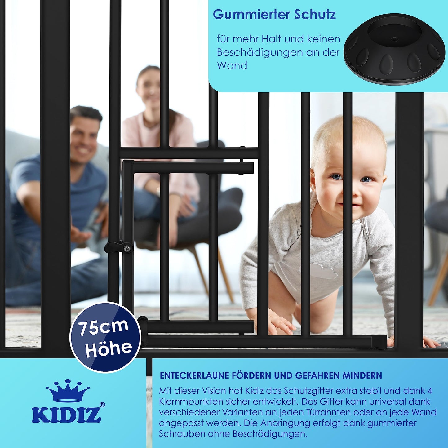 KIDIZ® Door Safety Gate | Stair Gate for Kids | with Pet Door for Dogs and Cats | No Drilling | Expandable | Compatible with Y-Spindles | Swivel Door | Size: 81-94 cm