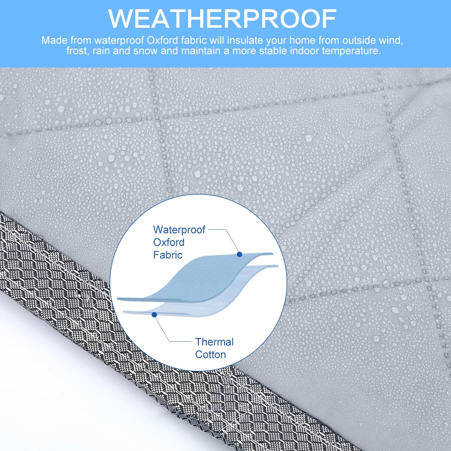 Magnetic thermal door curtain 90x210cm, no-drill thermo curtain for cold and heat protection. Waterproof, windproof, pet-friendly with a transparent window.