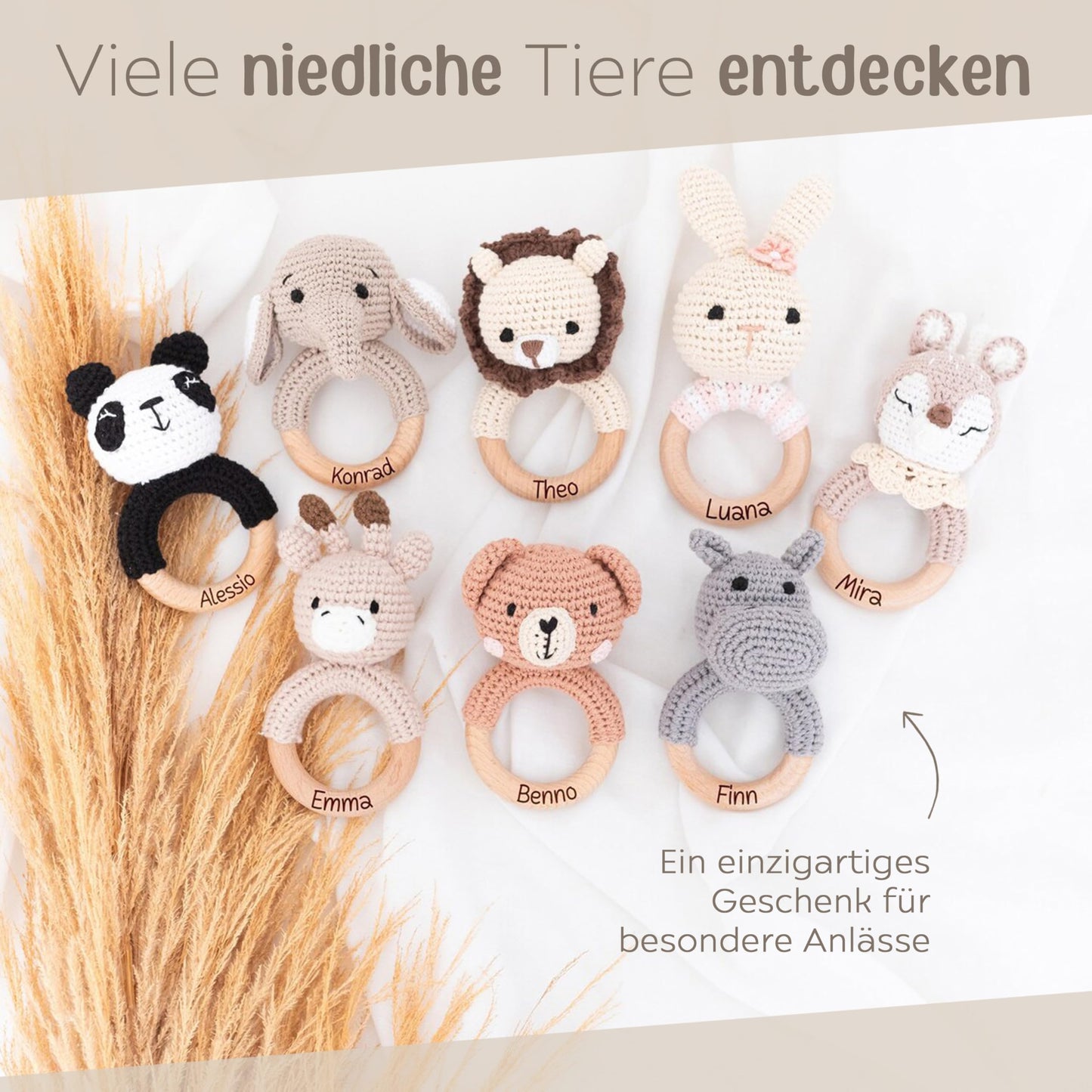 miracle wish® - Personalized Teething Toy for Baby - Cute Grasping Toy for Babies from 0 months - Baby rattle with name as a baby gift for girls and boys (Otter, no name)
