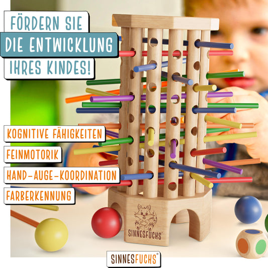 SENSESFOX® Color Learning Tower - FSC® 100% - Montessori toy from 3 years - wooden toy with educational value - learning games from 3 years - children's color stick wooden game - children's games from 4 years