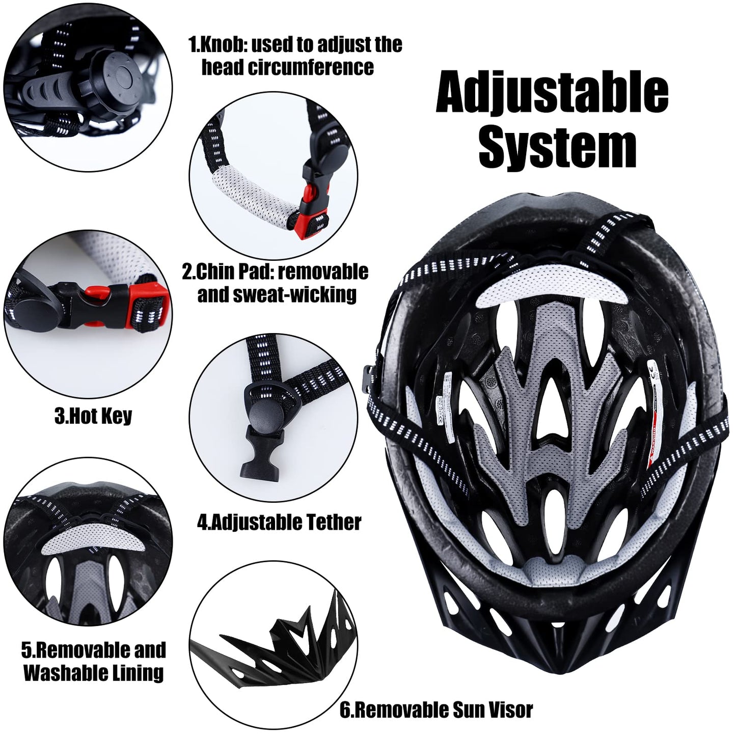 GOXIFACA Unisex Bike Helmet for Adults, Men and Women, with Detachable Visor and Padding, Adjustable Helmet for Mountain Biking and City Commuting (fits head size 58-62cm)
