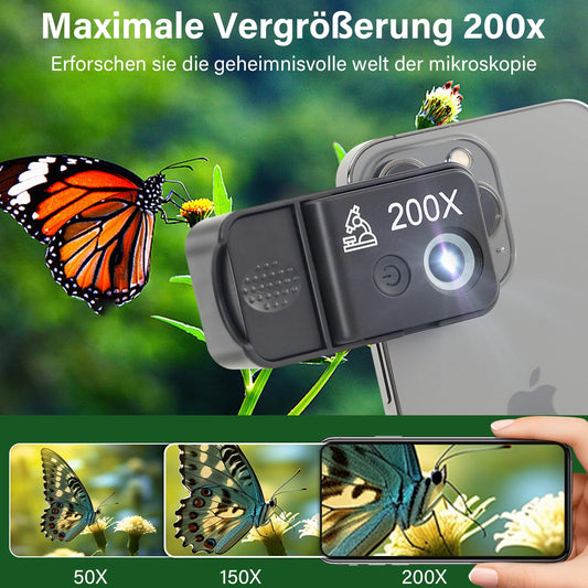 HidWee 200x mobile microscope with LED, mini microscope lens for smartphone camera with CPL, pocket microscope for exploring Micworld Digital with iPhone.