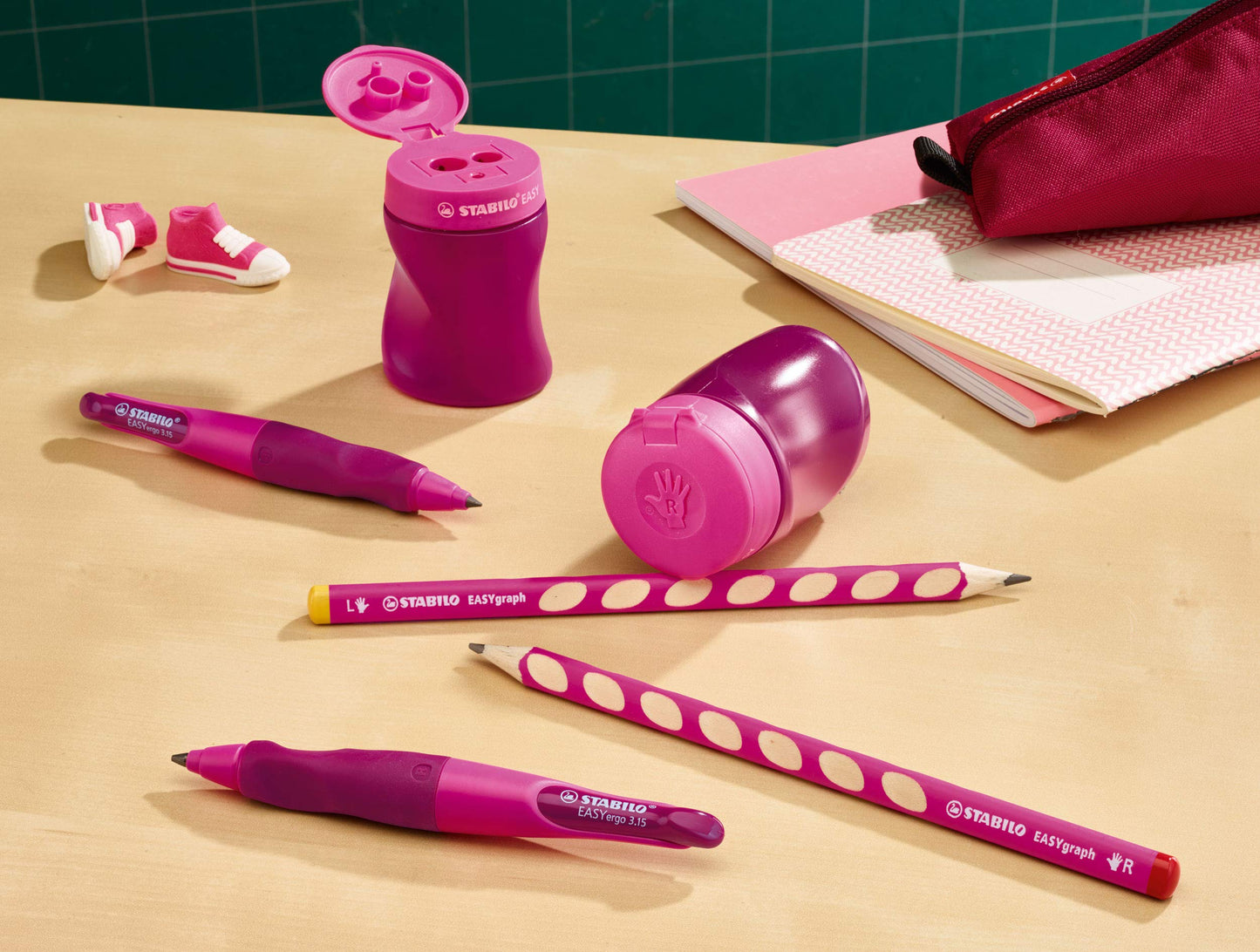 STABILO - Ergonomic pencil sharpener for left-handers - EASYsharpener - 3 in 1 - 3 pack - pink