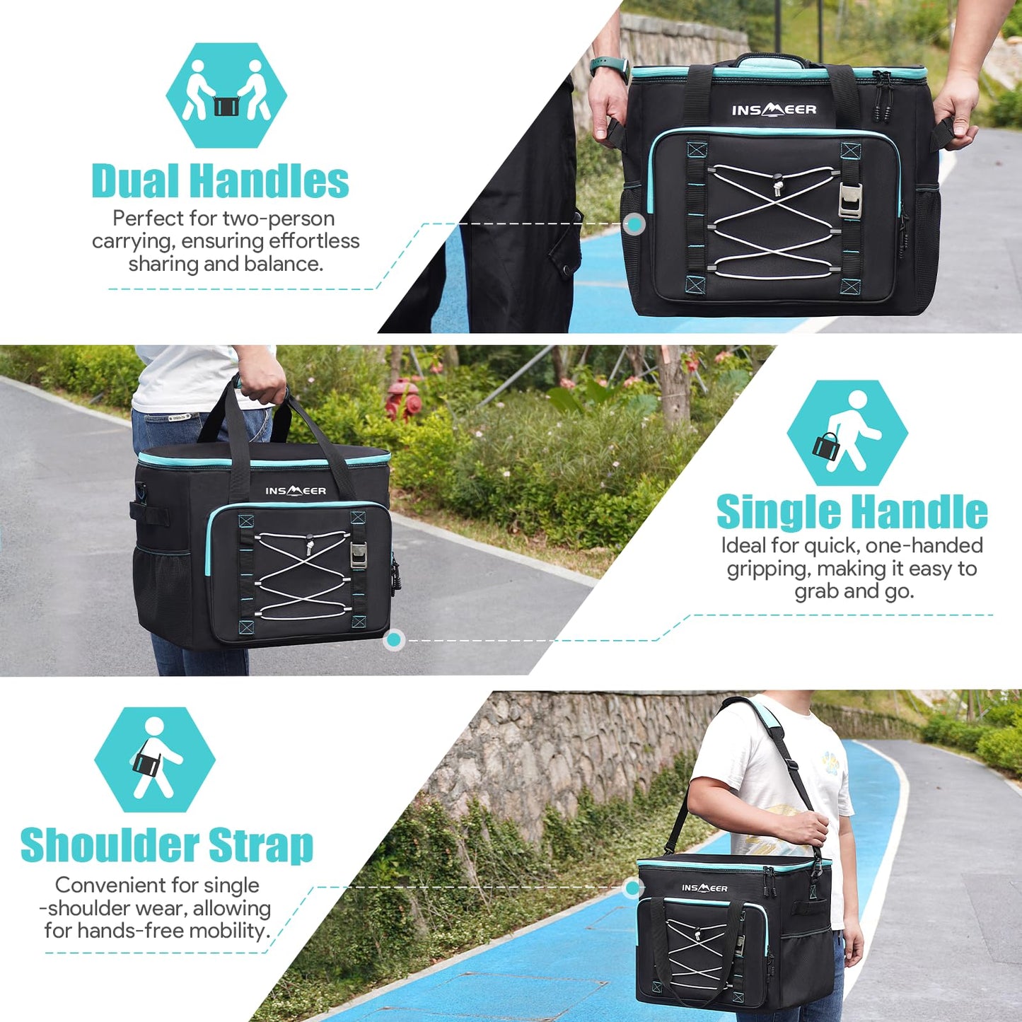 INSMEER Large 55L Cooler Bag, 90 Cans Foldable Cooler Bag, Leakproof & Waterproof Insulated Bag with Bottle Opener XXL Picnic Bag/Shopping Bag for Trip, Camping, Beach
