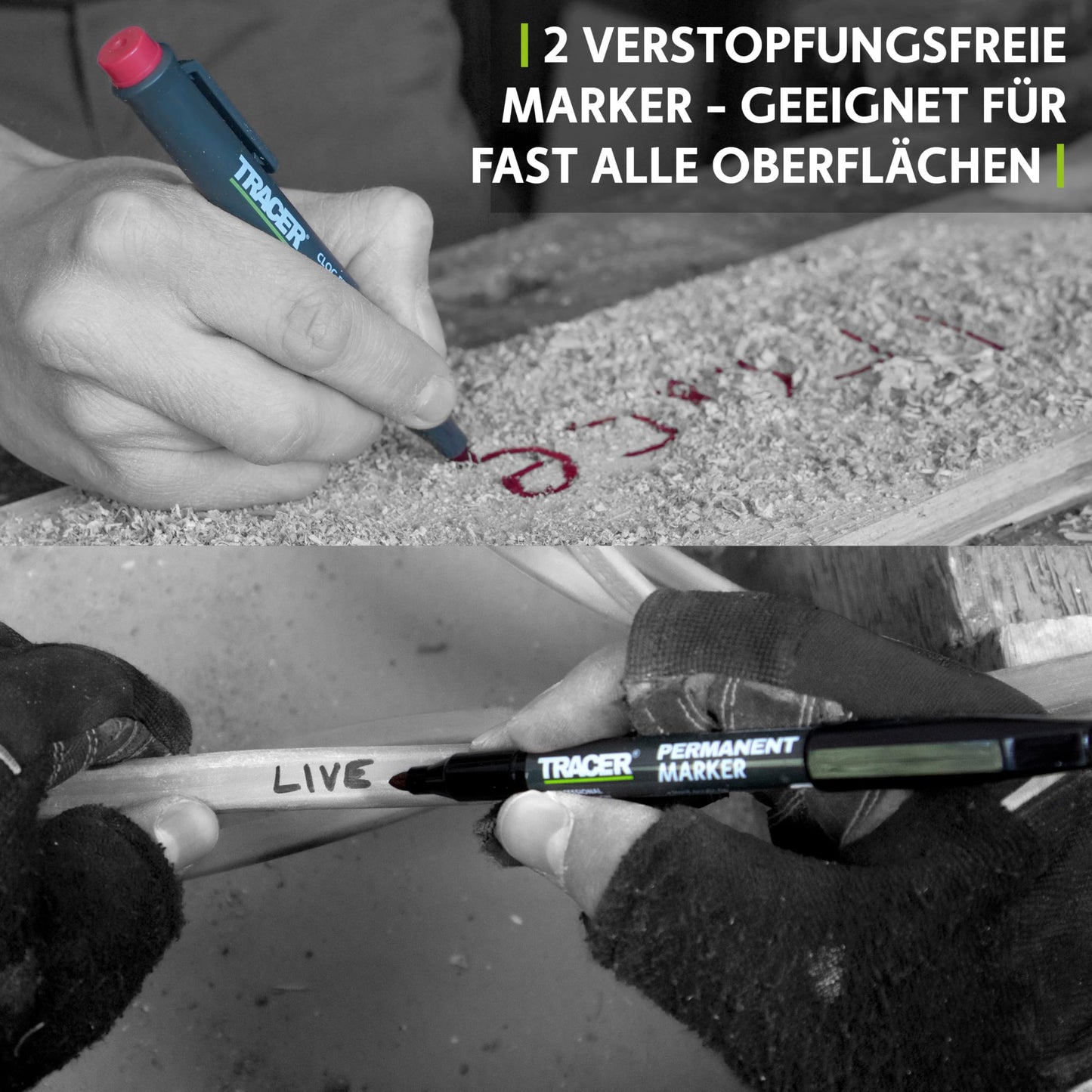 Tracer Marking Kit - Deep Hole Carpenter Pencil, Replacement Leads x 6, and 2 non-clogging markers with holster.