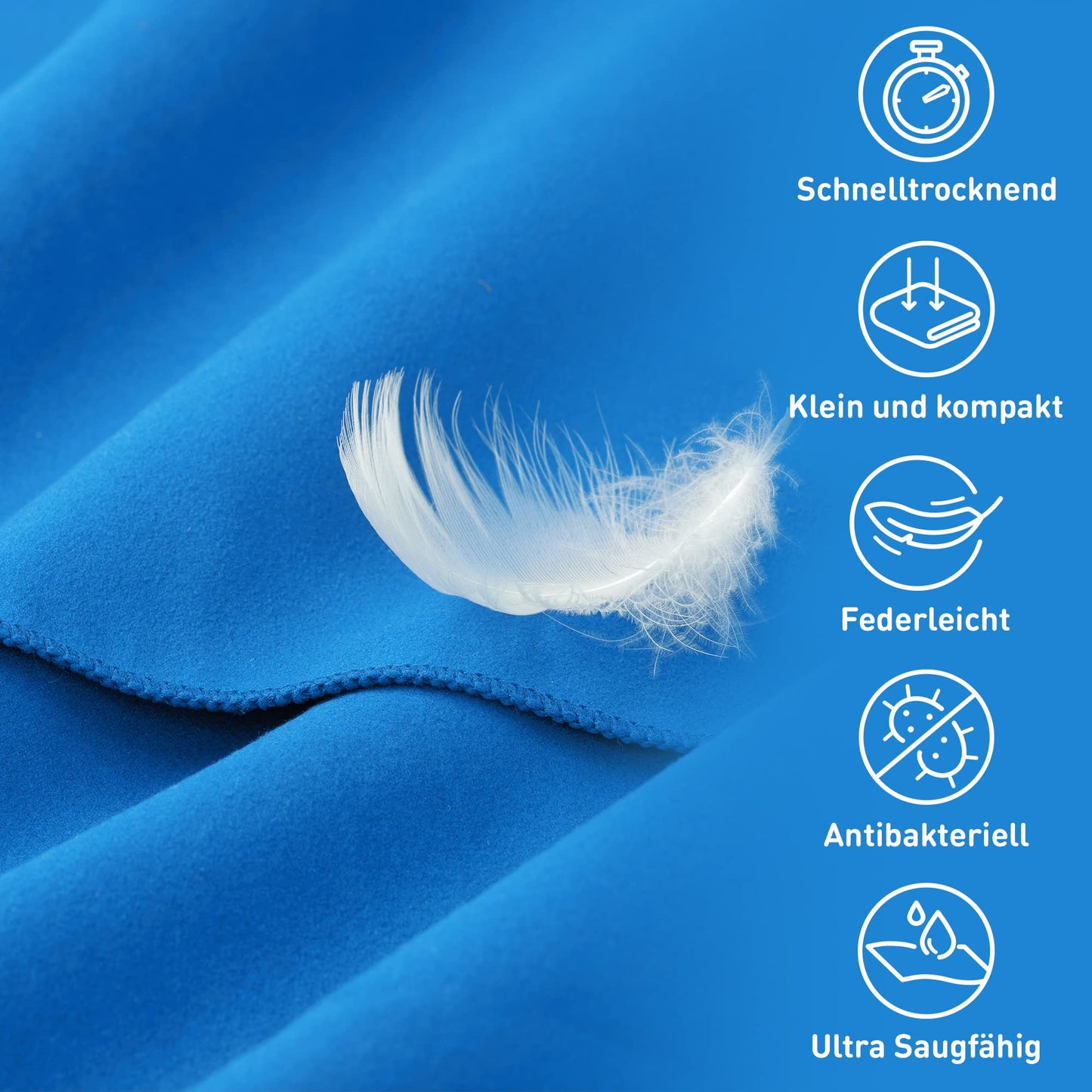 Fit-Flip Fitness towel made of microfiber - with magnet and zipper pocket - gym towel for sports and gym - compact & quick-drying - sports towel for the gym - blue - 130x48cm