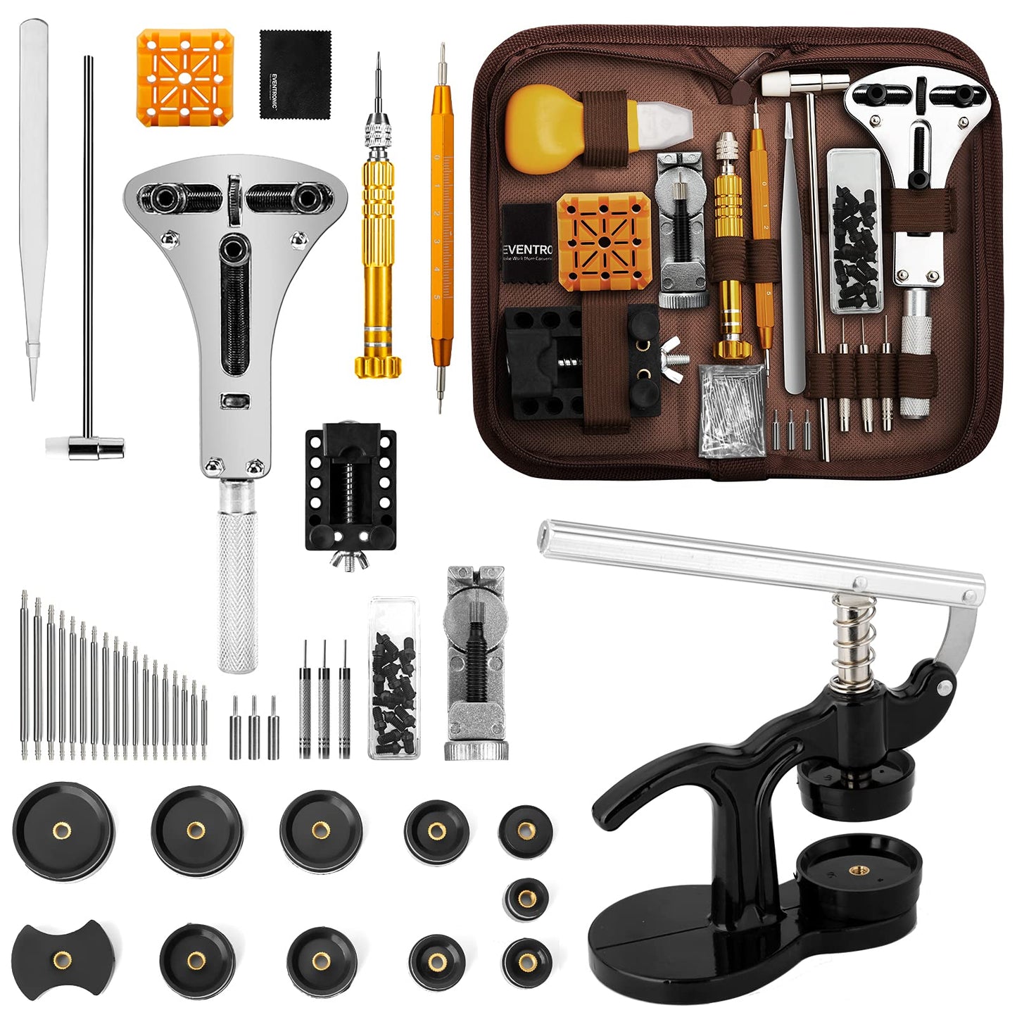【2025 Full Version】Eventronic Watch Tool Set + Watch Press, Watch Case Press Tool, Watchmaker Tool Set, Watch Tool Battery Replacement, Case Closer Watch Repair Tool with 12 Pressure Plates