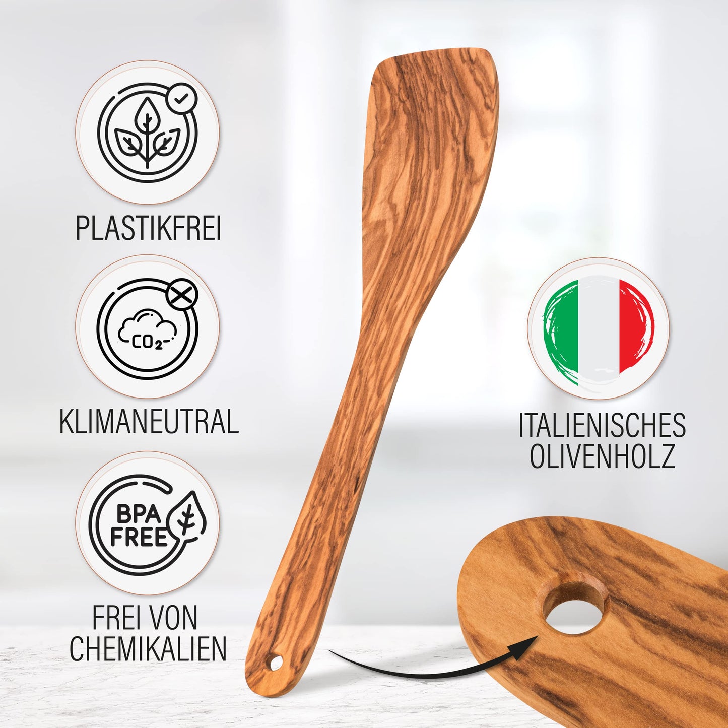 GOLDENBERG® Premium Pancake Turner - Made in Germany - finest olive wood from Italy - sturdy, durable & antibacterial - wood scraper - wood pancake turner