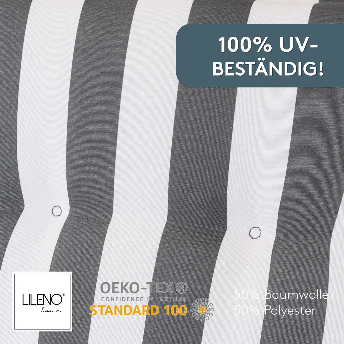 LILENO HOME garden chair cushions in block stripes gray - Set of 1 high-back chairs - Comfortable cushions for garden furniture - Seat cushions for garden chairs and folding chairs.