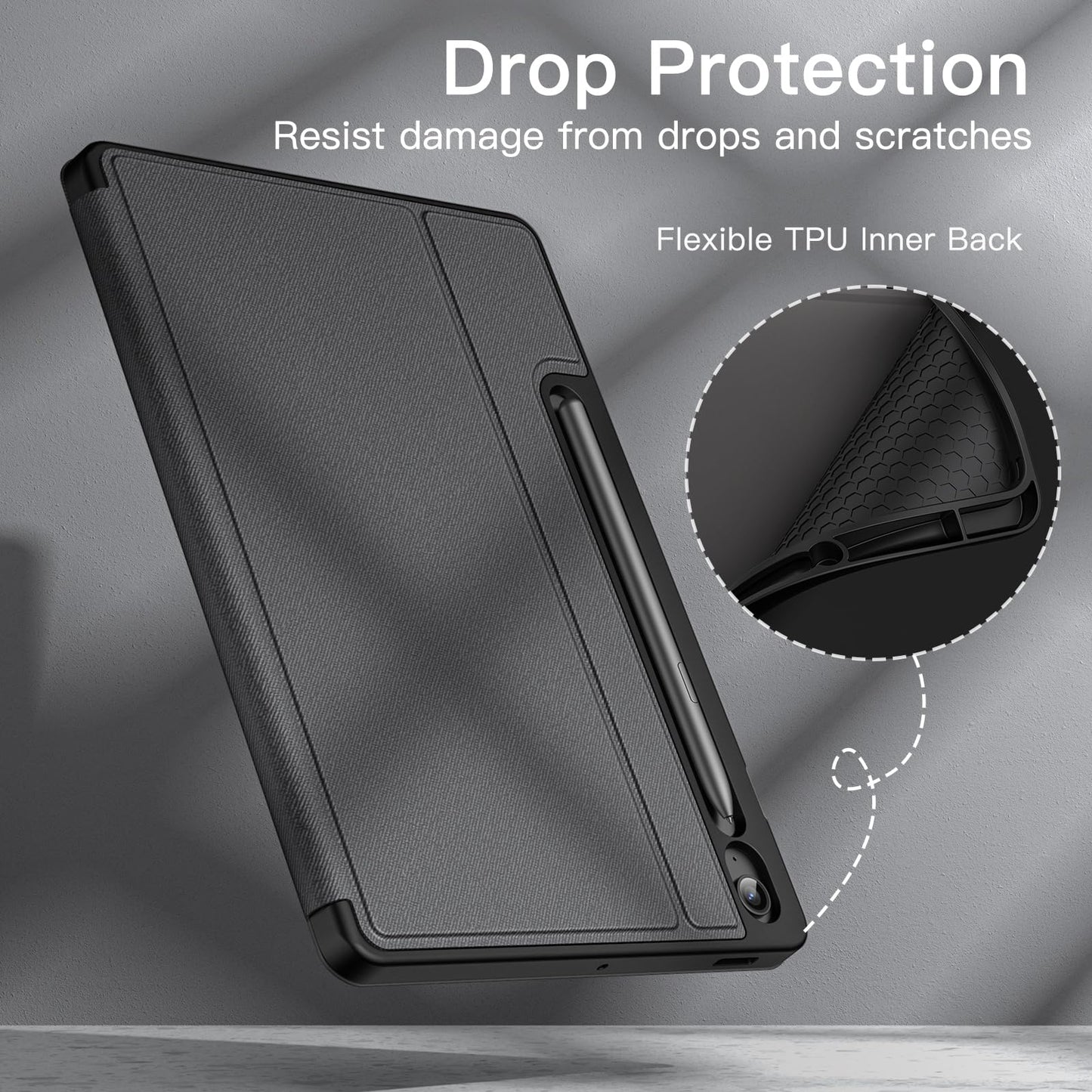 JETech case for Samsung Galaxy Tab S9 FE 10.9 inch with S Pen holder, slim folio stand tablet case, multi-angle viewing (black)