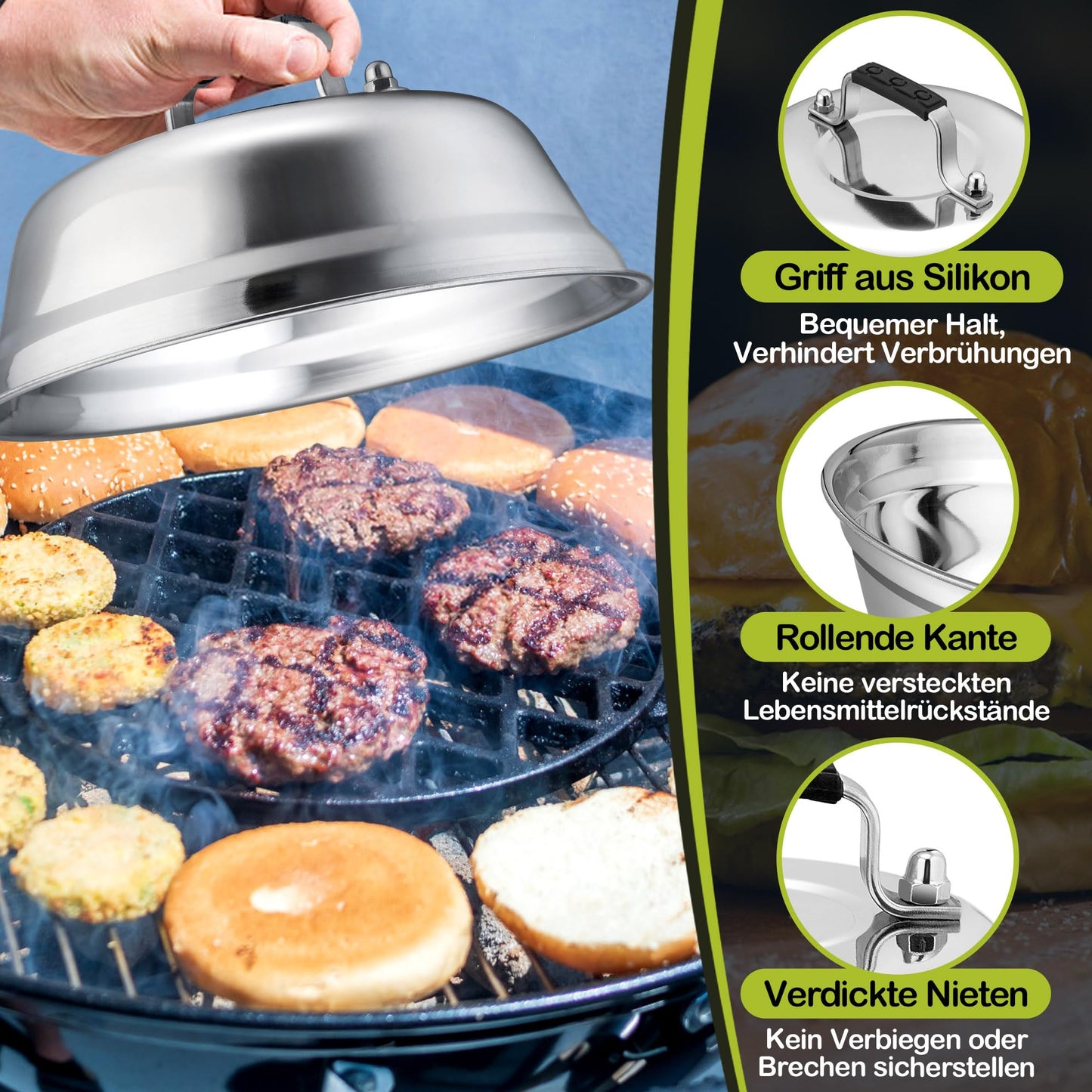 HaWare Burger Press, Set of 4 Stainless Steel Burger Press with Rubber Handle, Burger Smash Press for Grill, Steak, Cheese, Teppanyaki, Indoor & Outdoor, Dishwasher Safe - 16.8 x 6 cm