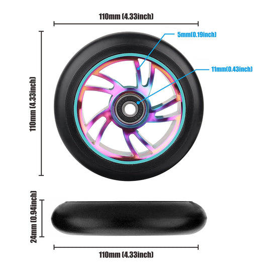 Yungeln 2 pieces 110mm stunt scooter replacement wheels 110 x 24mm 88A solid tires with ABEC-9 bearings compatible for most stunt scooters and kick scooters