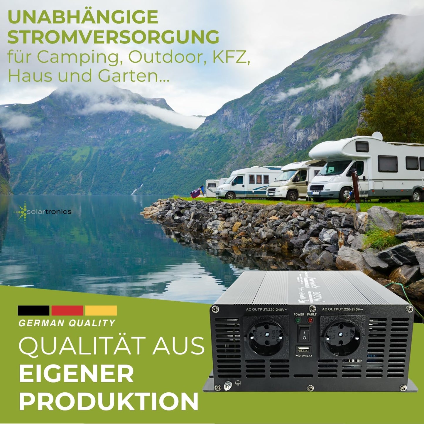 solartronics Voltage Converter Inverter NM 2000-4000 Watt 12V to 230V black USB Schuko Garden Camping RV (2000 Watt 12v - with 10m cable remote control)