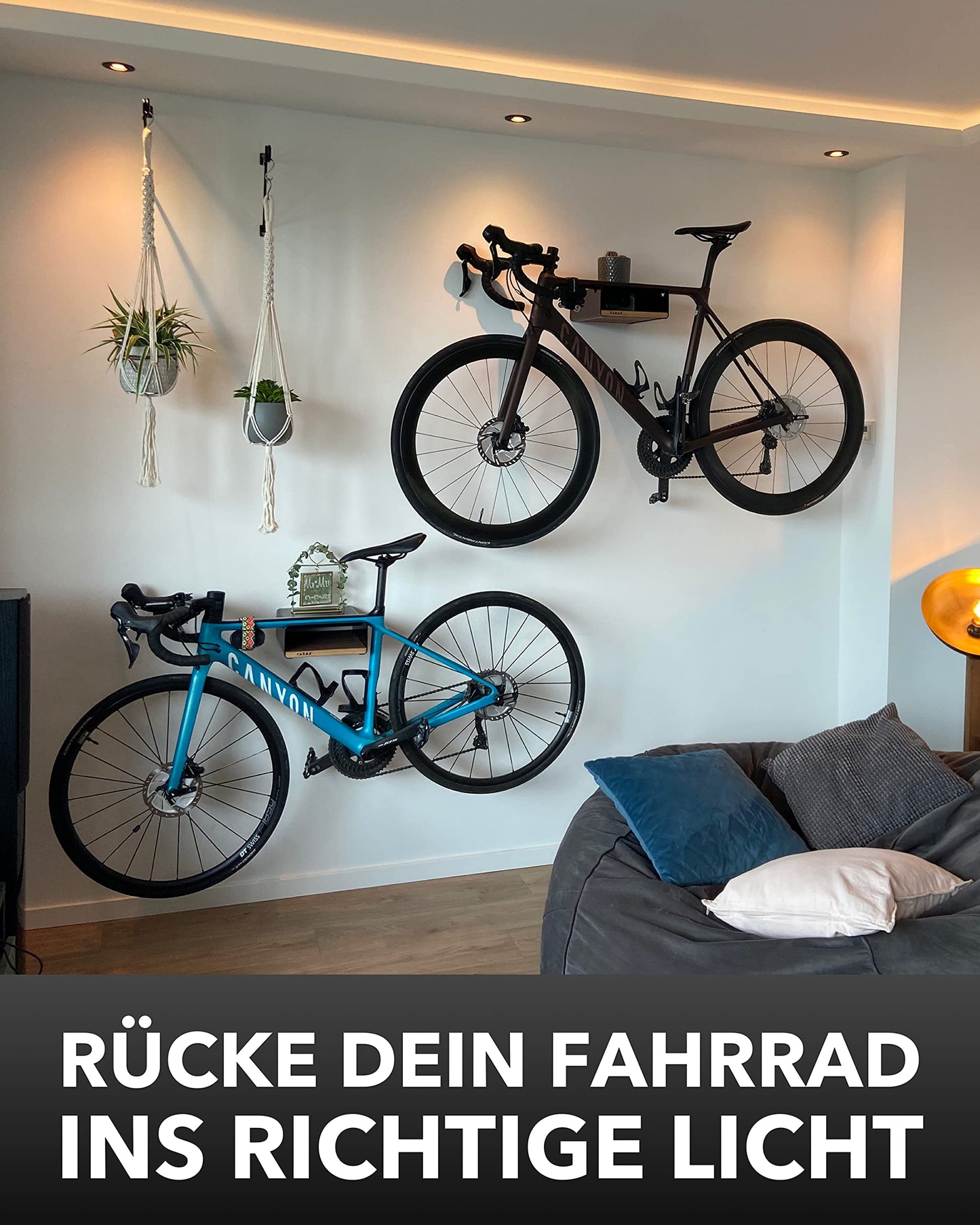 PARAX bike holder - wall mount for bike - indoor bike storage - bike suspension made of aluminum & wood - birch bike rack.