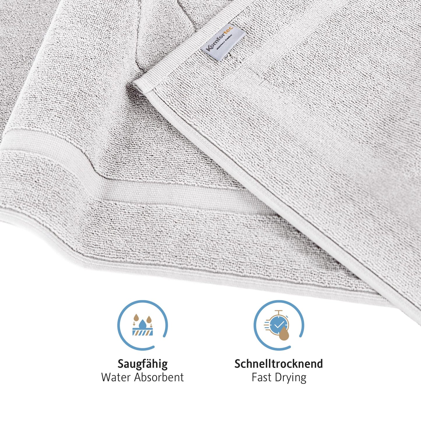 Comfortec Bath Mat Set 2 Piece, Terry Cloth Bath Mat, Washable Shower Mat & Bathroom Rug, 800 g/m² & 100% Cotton, Absorbent & Quick Drying, 50 x 80 cm, White/Light Blue