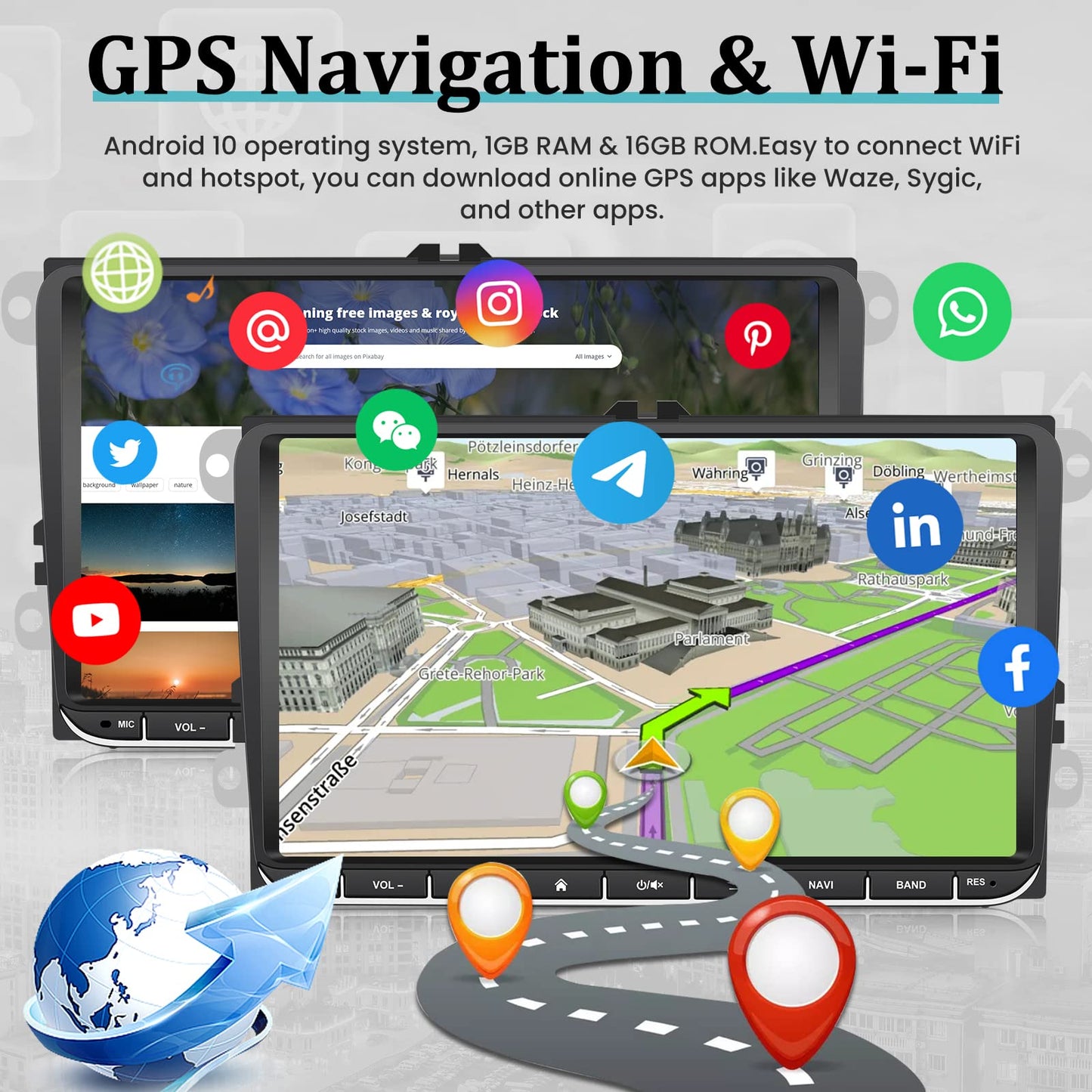 9 inch 2 Din Android car radio for VW Golf 5 6 7 Polo T5 Caddy RCD Passat Skoda Seat, touchscreen radio with navigation Bluetooth Mirror Link FM USB RCA GPS WiFi + rear view camera