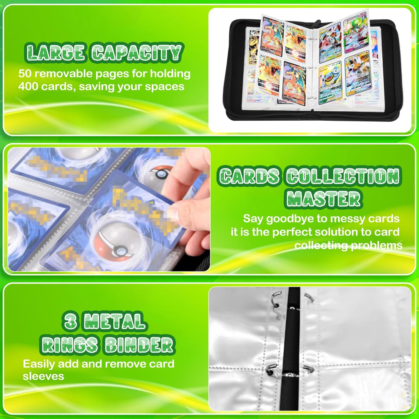 Trading card album, 50 pages 400 card capacity, trading card binder, card collection folder, perfect gift for kids.