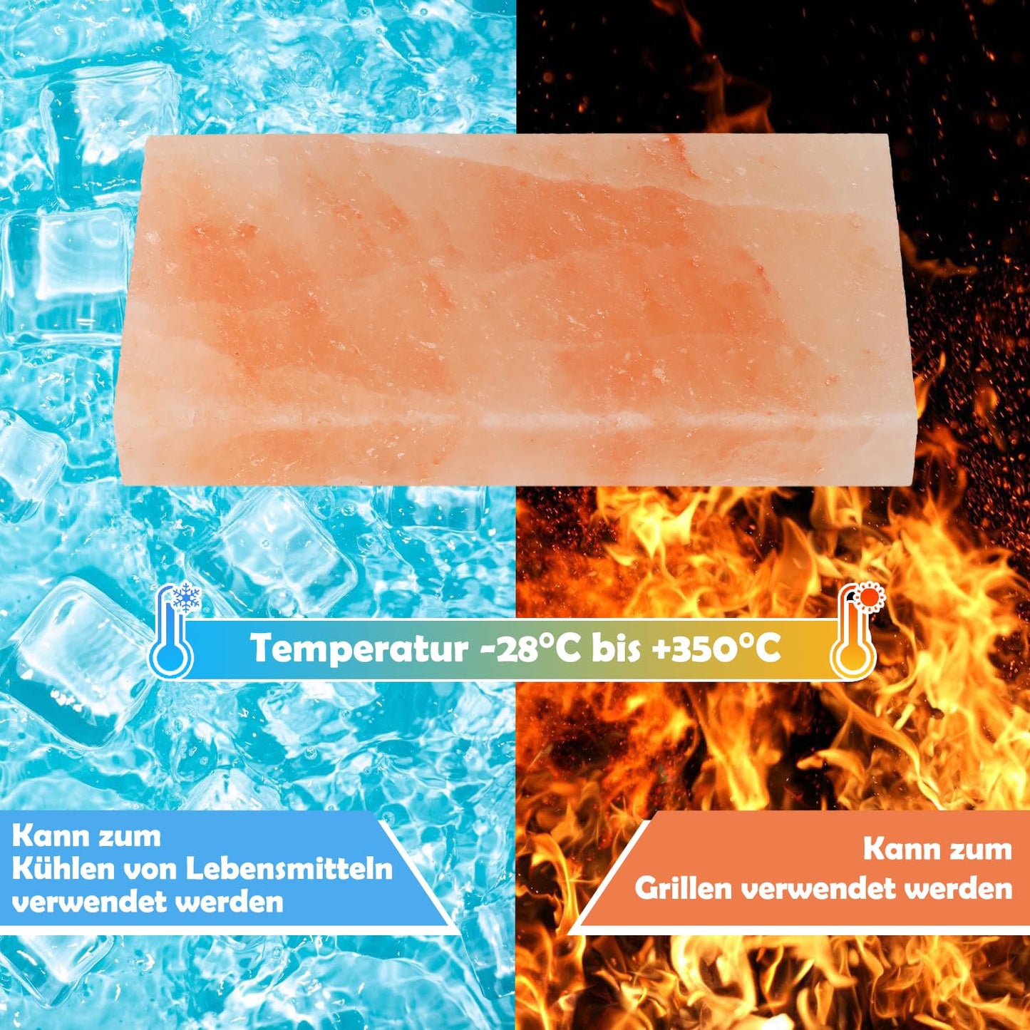 Jopassy 2-Pack XXL Salt Block for Grilling, 20x30x3cm Salt Grill Stones with Iron Plate, Reusable Salt Grill Stone, Original Crystal Salt, Salt Plate for BBQ.