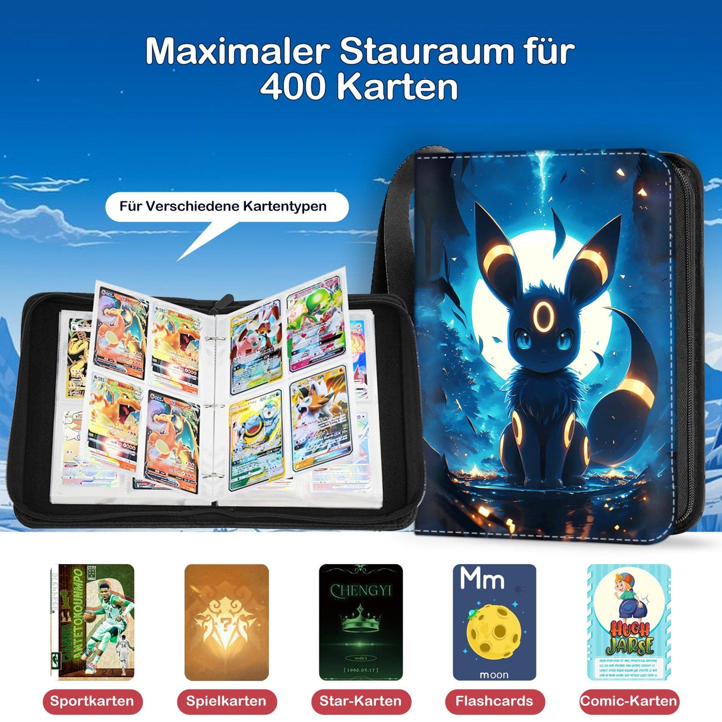 Trading Card Album, Portable Card Collection Album, PU Waterproof Card Binder, 50 Pages 400 Card Capacity Collectible Card Folder, Card Holder Album, Gifts for Collectors and Kids