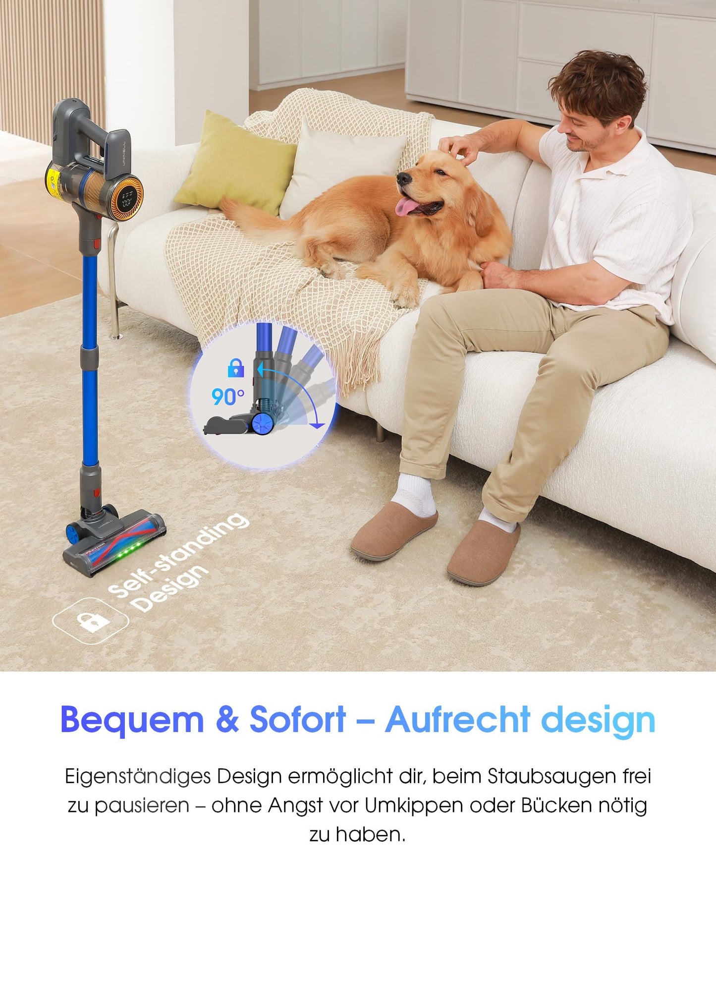 UNINELL Home UV1 Cordless Vacuum Cleaner 45000Pa/450W/60Min, with LED display, Anti-Tangle Brush, and super quiet operation. Ideal for carpet, hard floors, and pet hair.