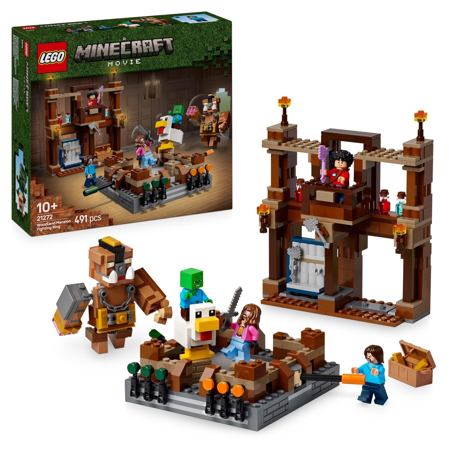 LEGO Minecraft Forest House with Boxing Ring - Interactive gaming toy - Baby-Zombie, Steve, Garret, and Henry minifigures - Gamer gift for boys, girls, and video game fans ages 10 and up - 21272