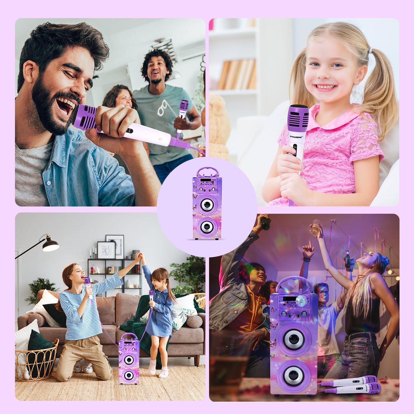 DYNASONIC 3rd Gen - Karaoke Microphone Toy, perfect for unique gifts for kids, girls, toys, karaoke microphone kids toy (025-18 Lights)