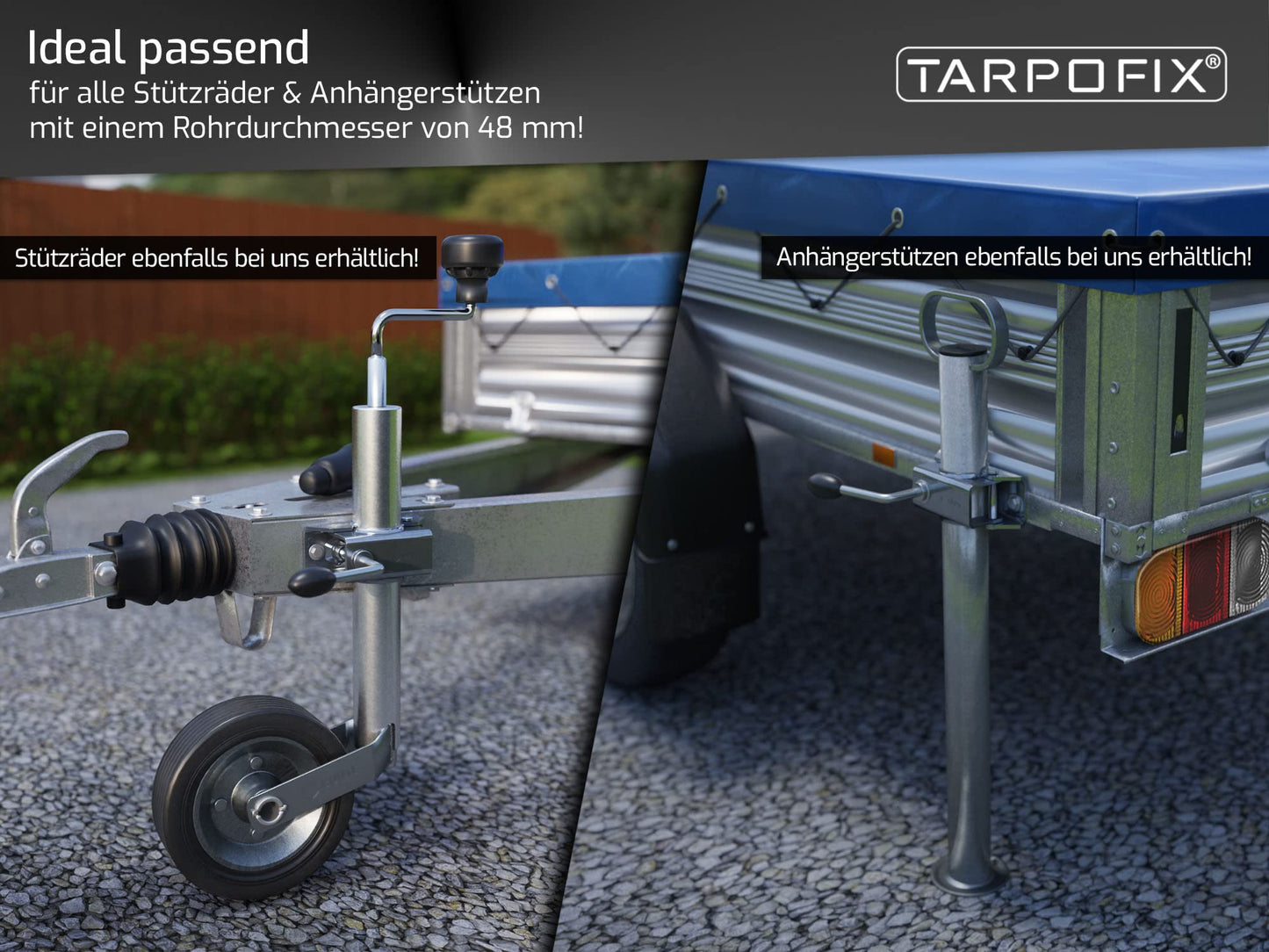 Trailer support wheel holder made of galvanized steel | Clamp holder for trailer support wheel & stands | Extremely strong support wheel holder for Ø 48mm trailer support | 4 pieces