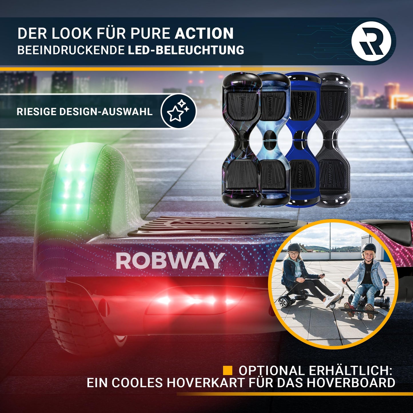 Robway W1 Hoverboard | DAS ORIGINAL® Hoverboards for kids, teens & adults - APP control - 2 x 350 Watt motors - Self-balance function - Bluetooth (Carbon)