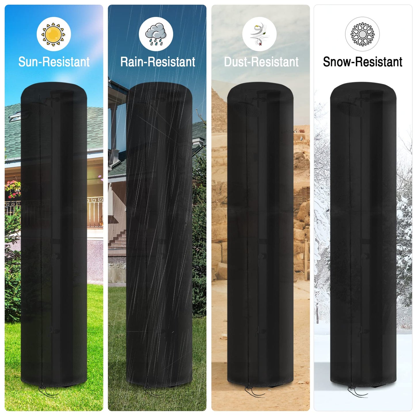 Fenghome cover for solar shower, waterproof and windproof garden shower cover for outdoor 420D shower with UV coating - Black (220x67cm)