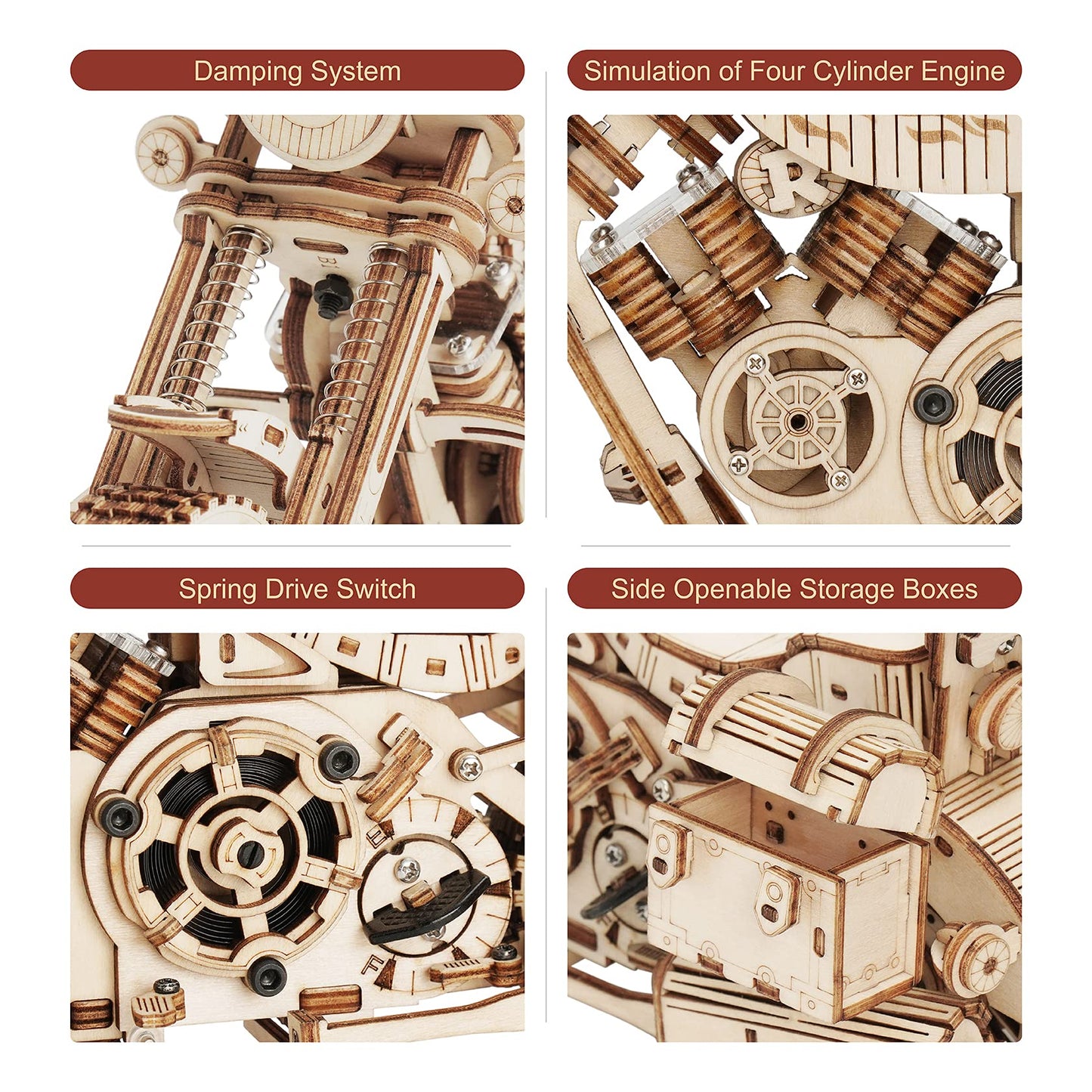 ROKR 3D Puzzle Wooden Building Set Mechanical Gear Model Cruiser Motorcycle for Kids Adults.
