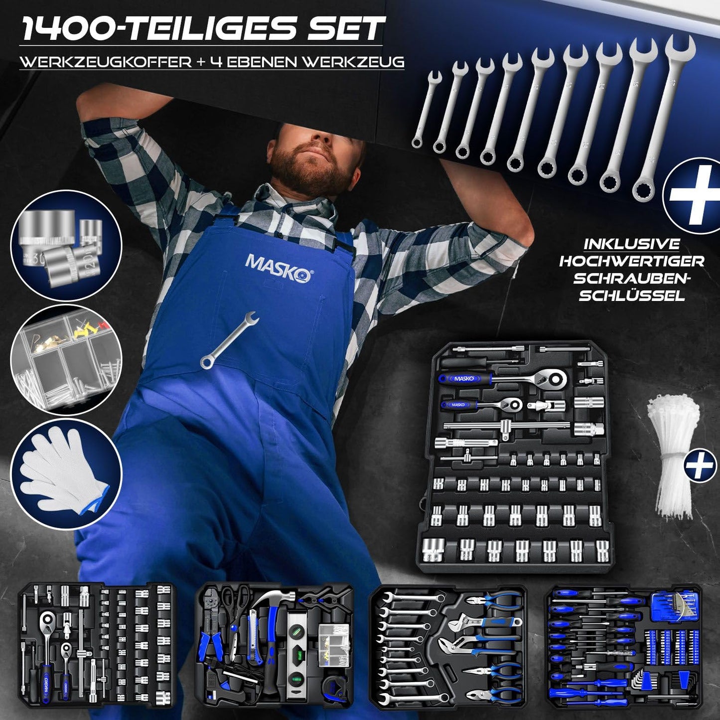 MASKO® 969-piece tool kit toolbox tool chest tool trolley professional 969 parts quality tools - Blue