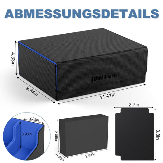Mlikero card storage box for 1800+ cards, Magnetic card deck box fits MTG and sports cards, Premium Commander card deck box with 10 compatible card dividers (Black&Blue)