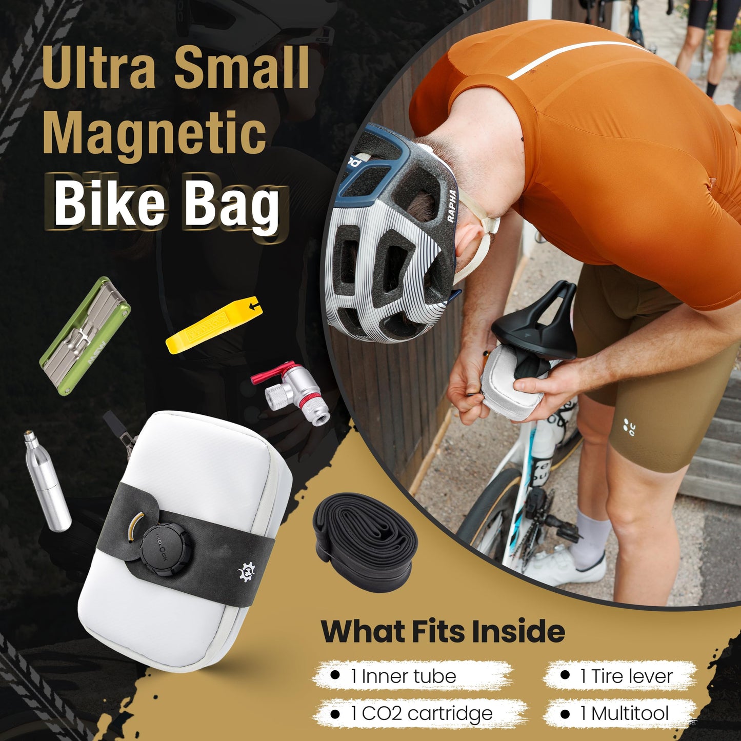 Lumiere & Co. Falcon Magnetic Saddle Bag - 0.37L | 5" x 3" x 1.5" | Slim minimalist design, quick magnetic buckle attachment | Road bike saddlebag (White, Ultra Small)