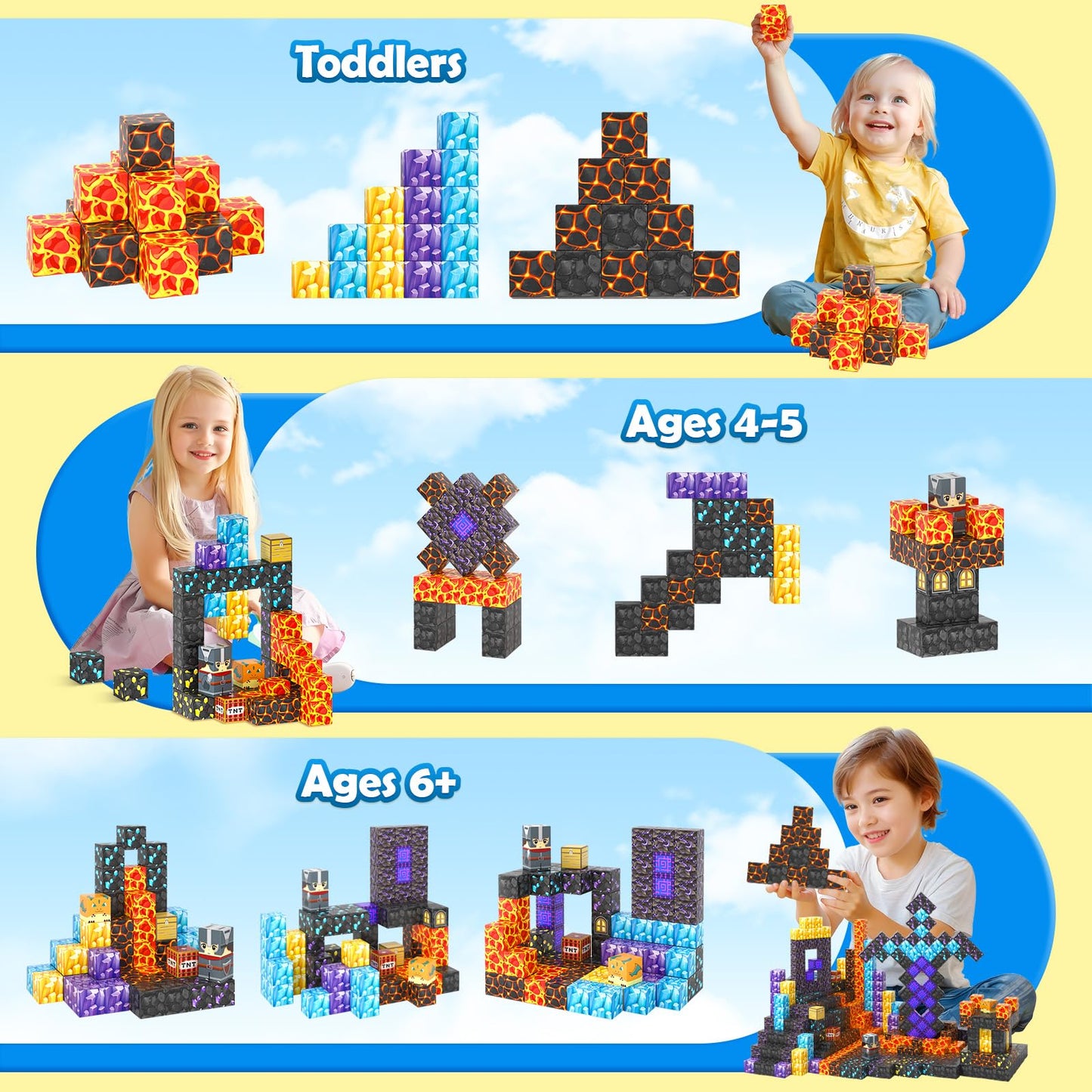 Magnetic Building Blocks - Build My Magnetic World Magic Sword Portal Set, Building Toy Magnetic Tiles for Kids 3+, Educational Toy Kids Games Gifts for Boys & Girls 3-5 5-7