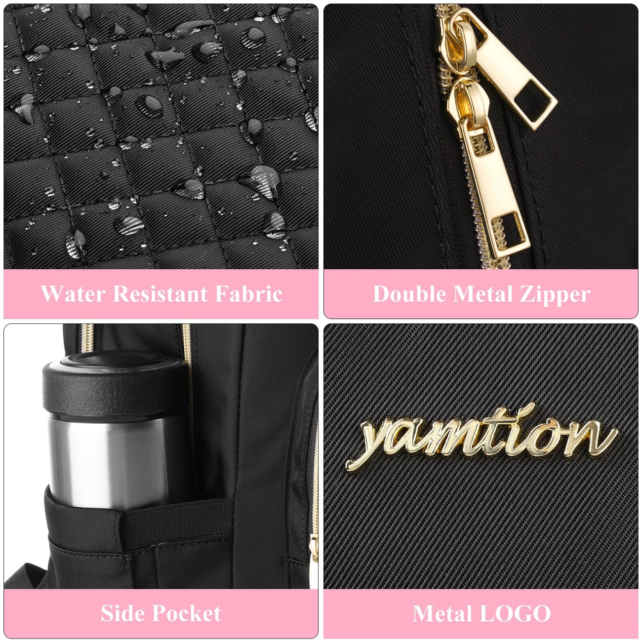 YAMTION 17.3 Inch Black Backpack for Women, School Backpack for Girls Teenagers with USB and Laptop Compartment for School University Office Work City